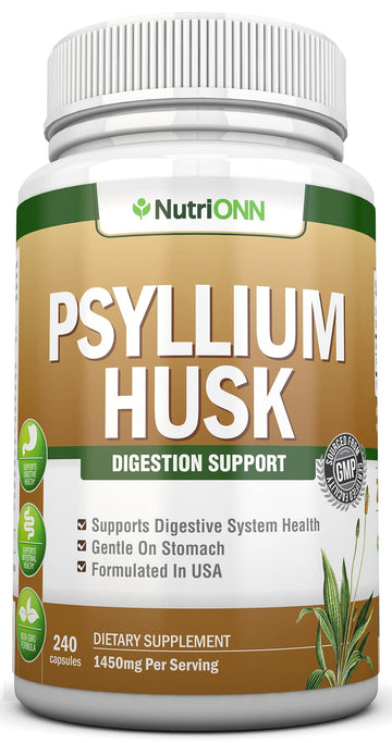 NutriONN PSYLLIUM Husk Capsules - 1450mg Per Serving - 240 Capsules - Double Strength