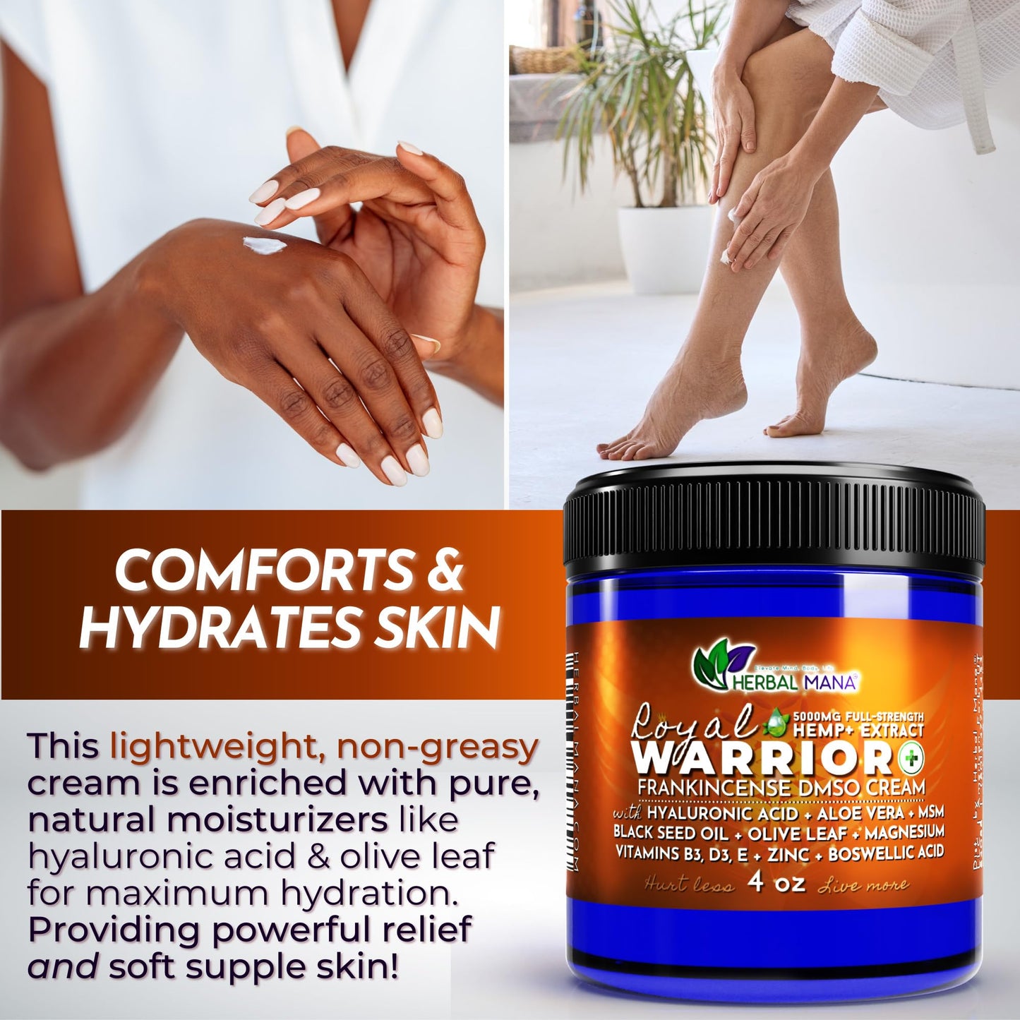 Herbal Mana Royal Warrior with 5000mg Hemp Lotion - 99.9% Pure DMSO Cream