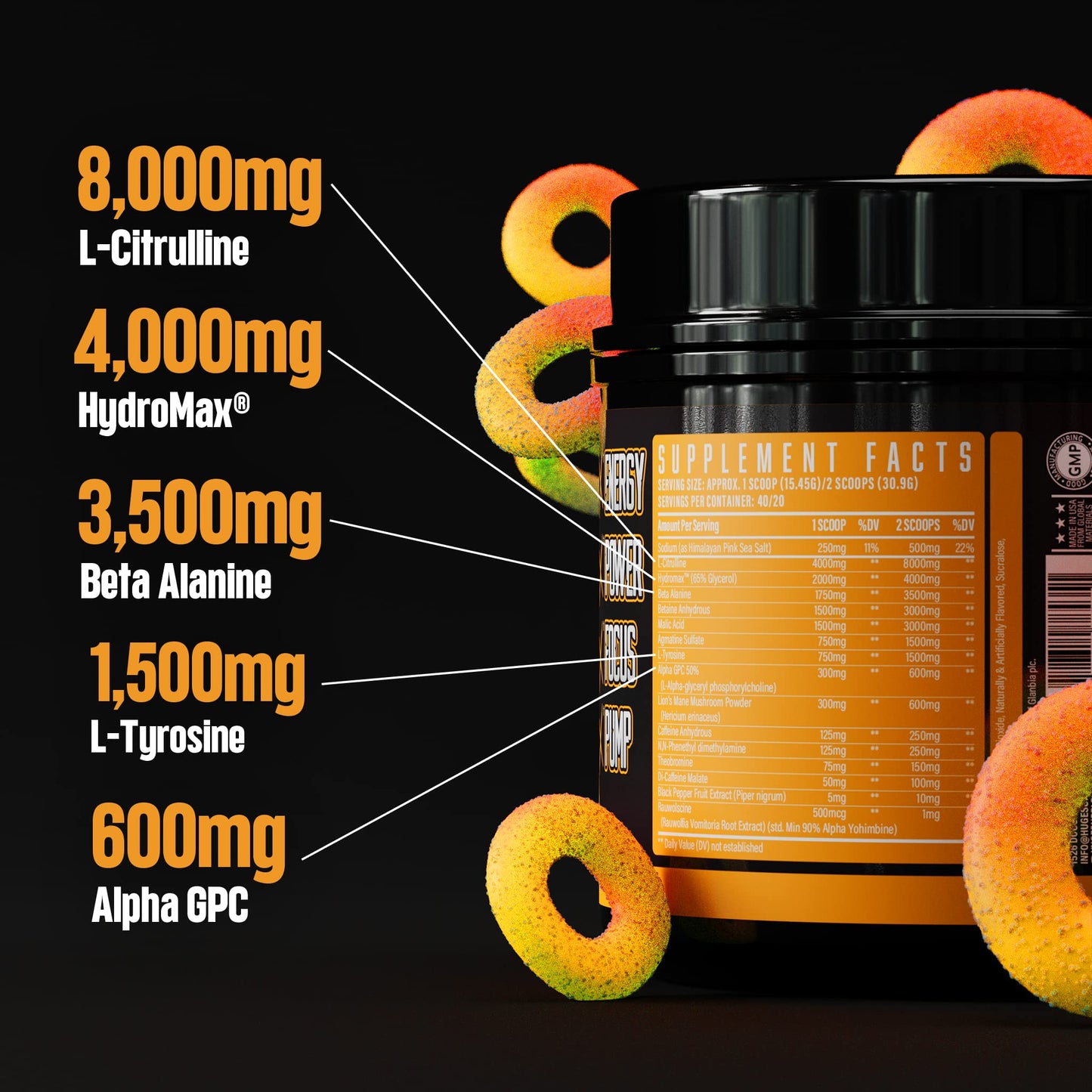 Huge Supplements Wrecked Pre-Workout Powder, 30G+ Ingredients Per Serving to Boost