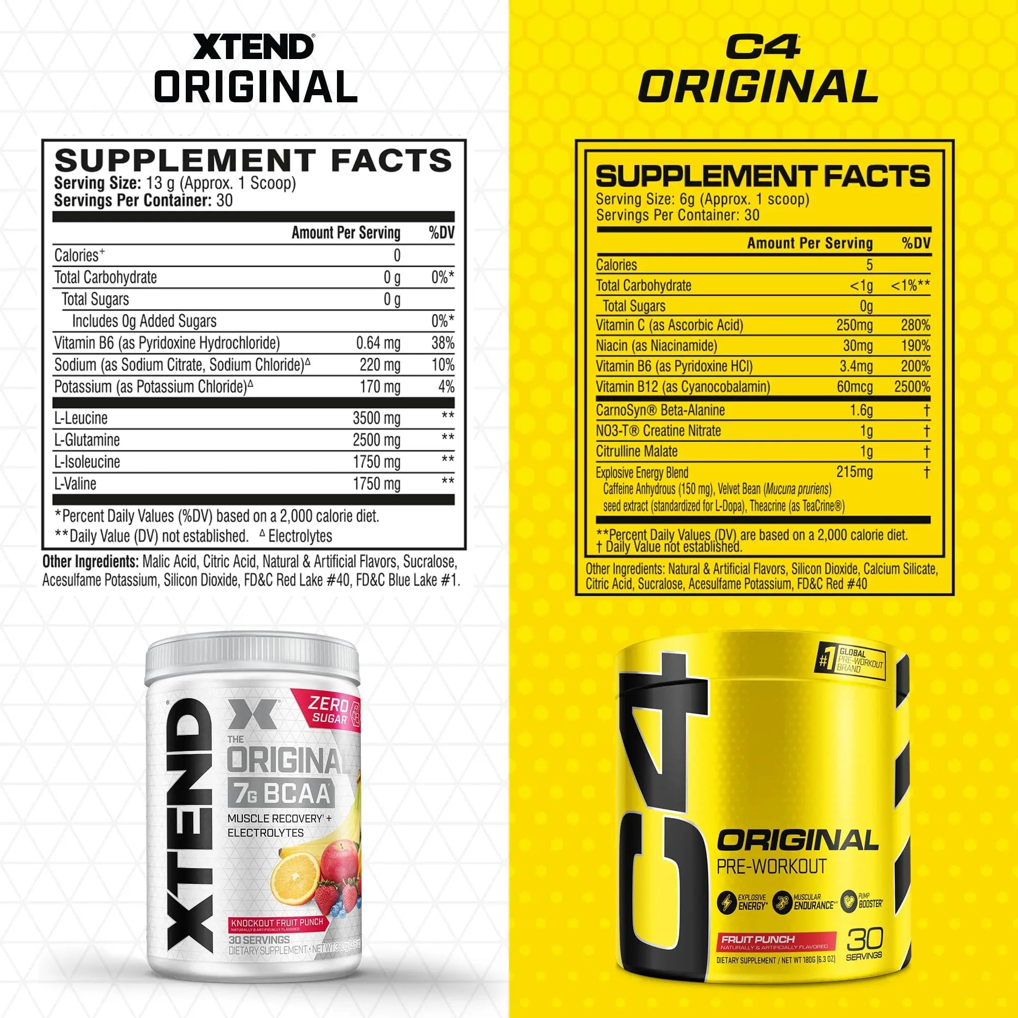 Cellucor Pre Workout & BCAA Bundle, C4 Original Pre Workout Powder, Fruit Punch, 30 Servings + XTEND BCAA Powder, Knockout Fruit Punch, 30 Servings