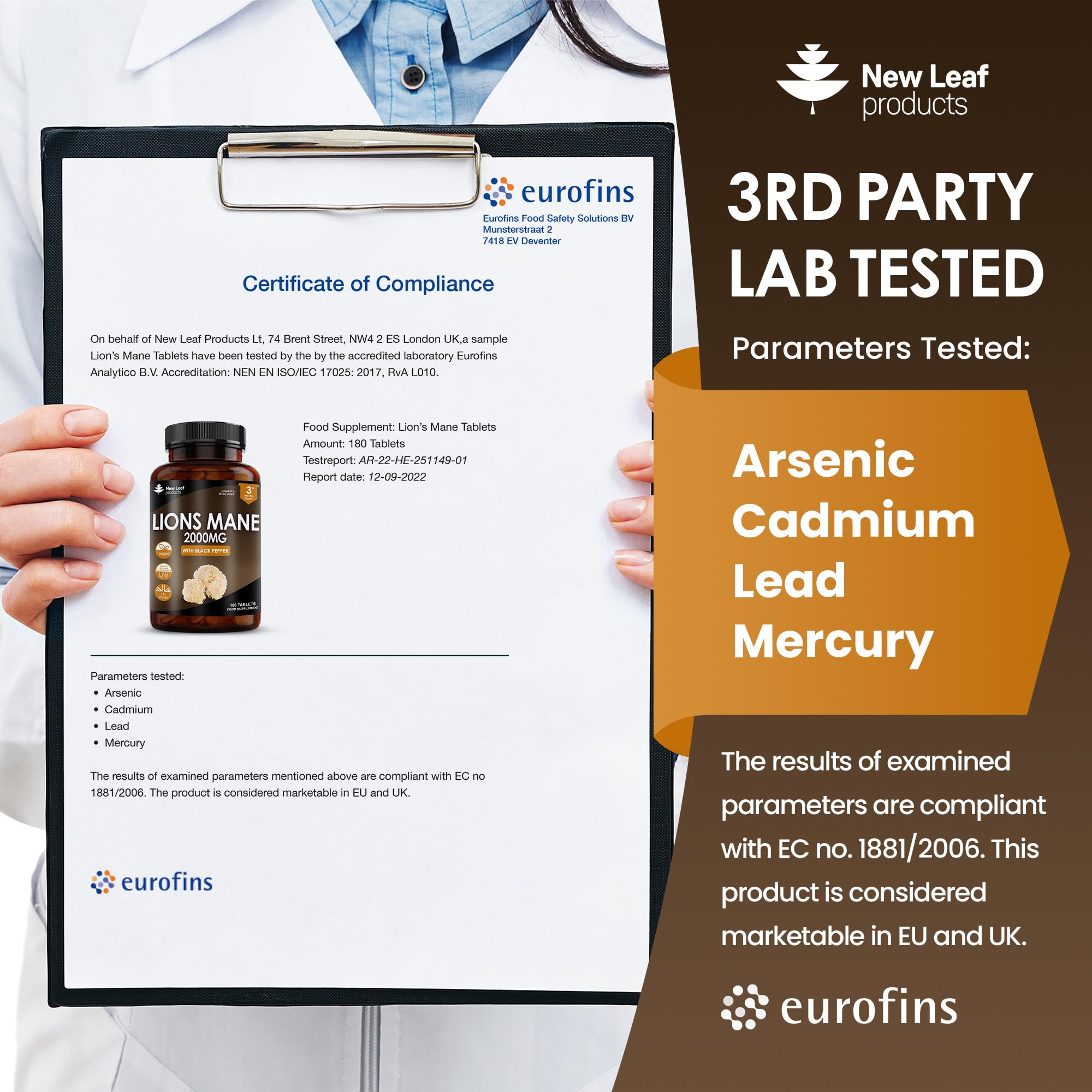 Lions Mane Mushroom Extract Supplement 2000mg - 180 High Strength Vegan Tablets