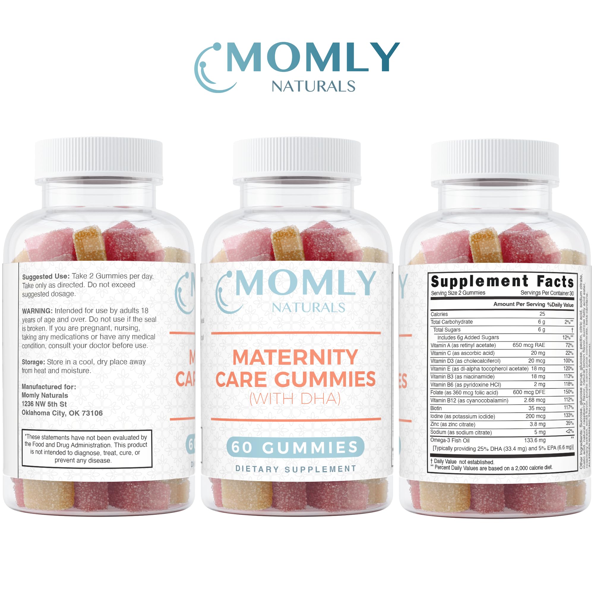 Momly Naturals Maternity Care Gummies Prenatal Vitamins - Prenatal Gummies w/DHA, Vitamin D3 Momly Naturals