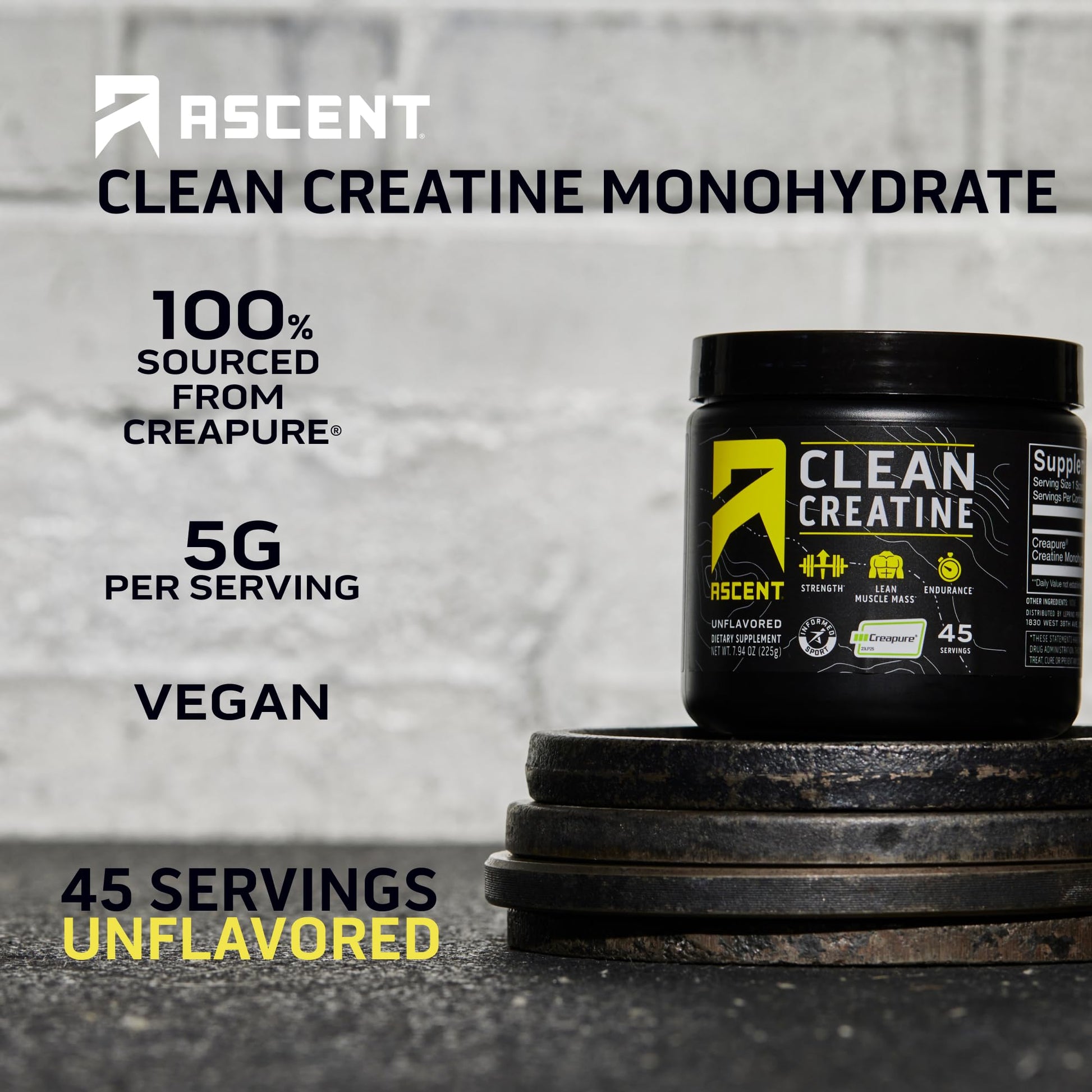 Ascent Clean Creatine Monohydrate Powder - 5G Per Serving, Creapure Creatine Supple Ascent