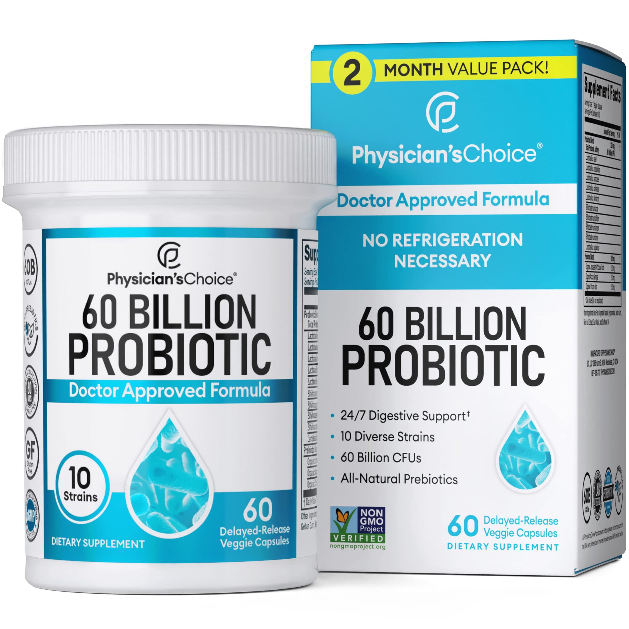 Physician's CHOICE Probiotics 60 Billion CFU - 10 Strains + Organic, 60ct
