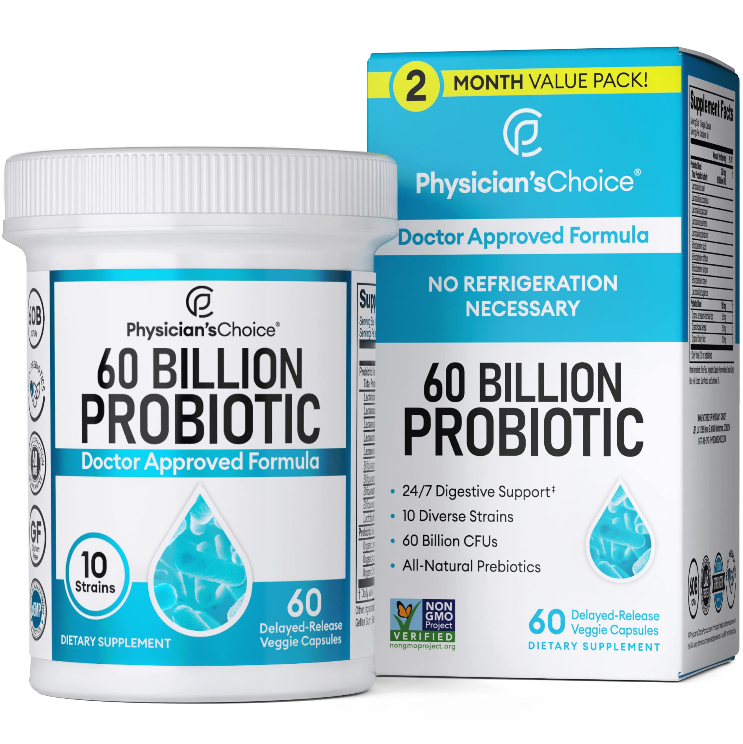 Physician's CHOICE Probiotics 60 Billion CFU - 10 Strains + Organic, 60ct