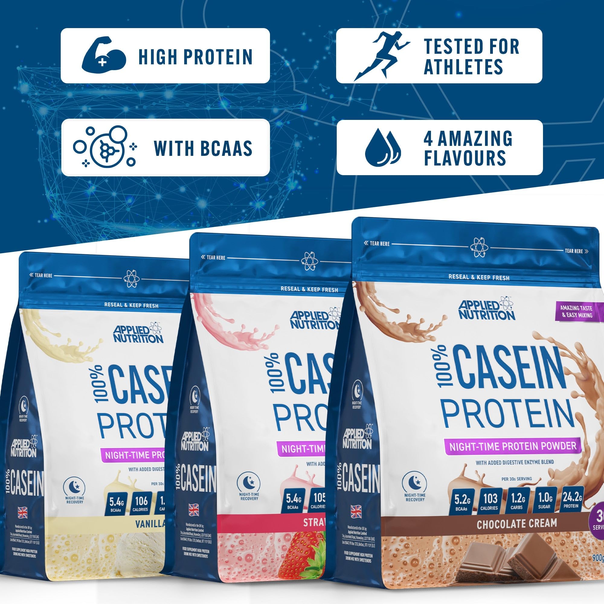 Applied Nutrition Casein Protein Powder - Micellar Casein Supplement, Slow Release Protein Applied Nutrition