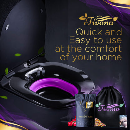 Fivona 3-in-1 Yoni Steam Kit Black - Foldable Over The Toilet Steamer Seat with Herbal Blend and Storage