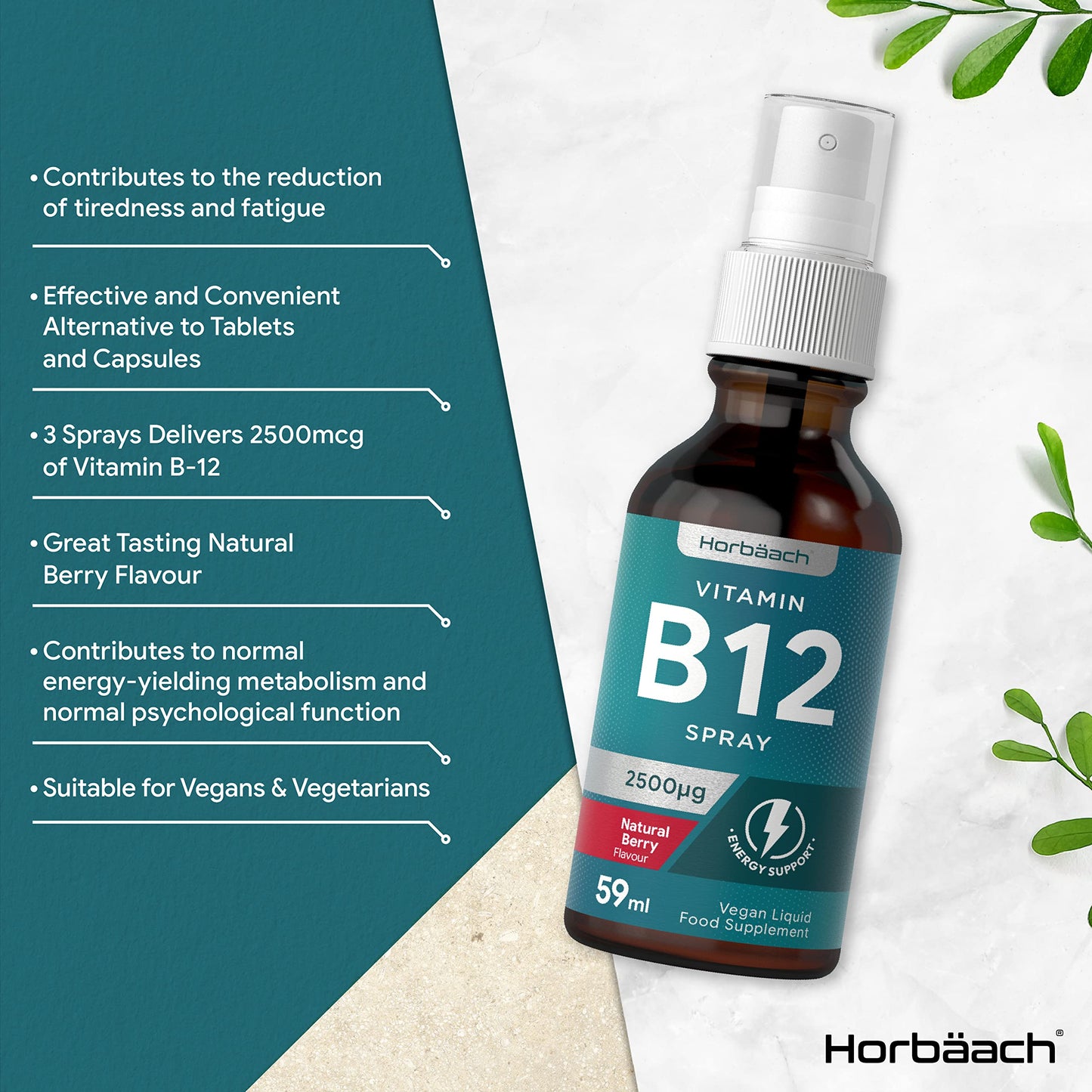 Vitamin B12 Spray 2500mcg | 59ml | High Strength Supplement | Natural Berry Flavour