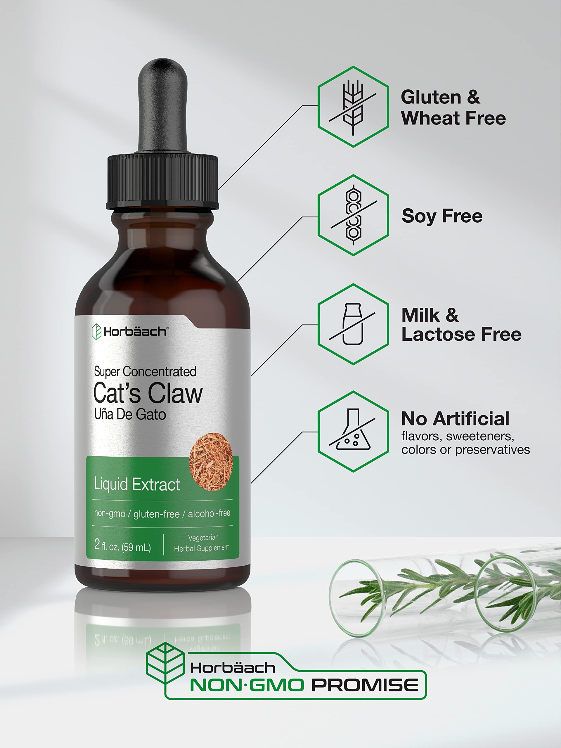 Cats Claw Herb Extract Tincture | 2 Fl Oz | Alcohol Free | Vegetarian, Non-GMO, Gluten Horbäach