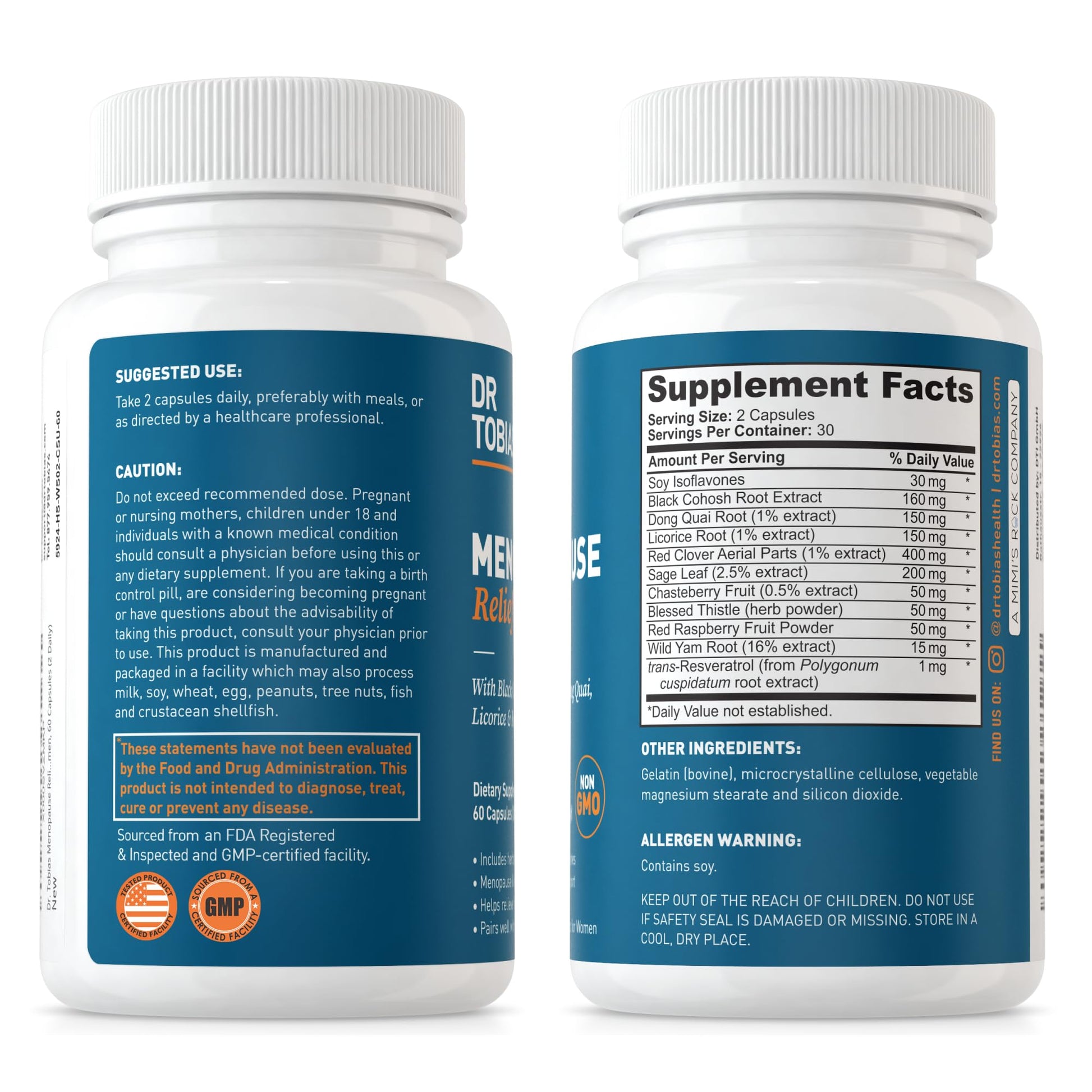 Dr. Tobias Menopause Relief Supplement with Black Cohosh, Soy Isoflavones, and Don Quai Dr. Tobias