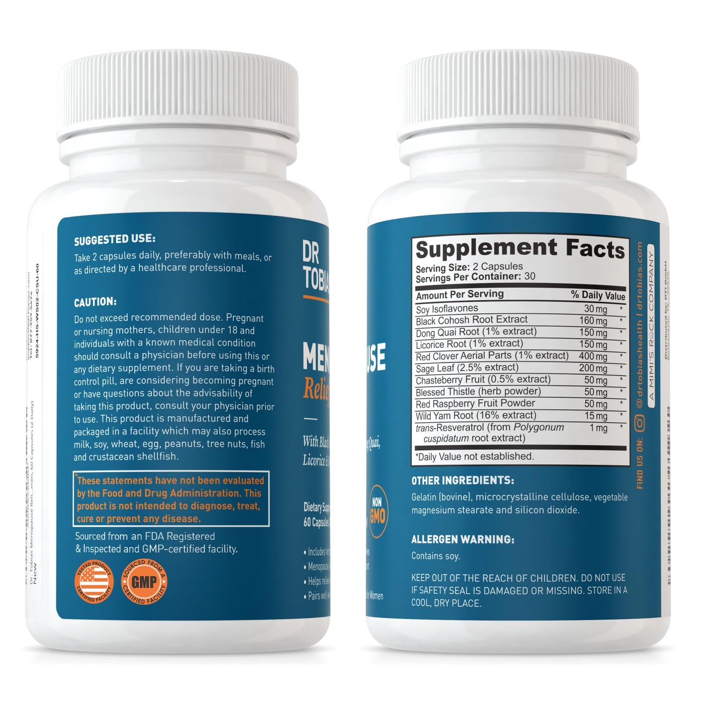 Dr. Tobias Menopause Relief Supplement with Black Cohosh, Soy Isoflavones, and Don Quai