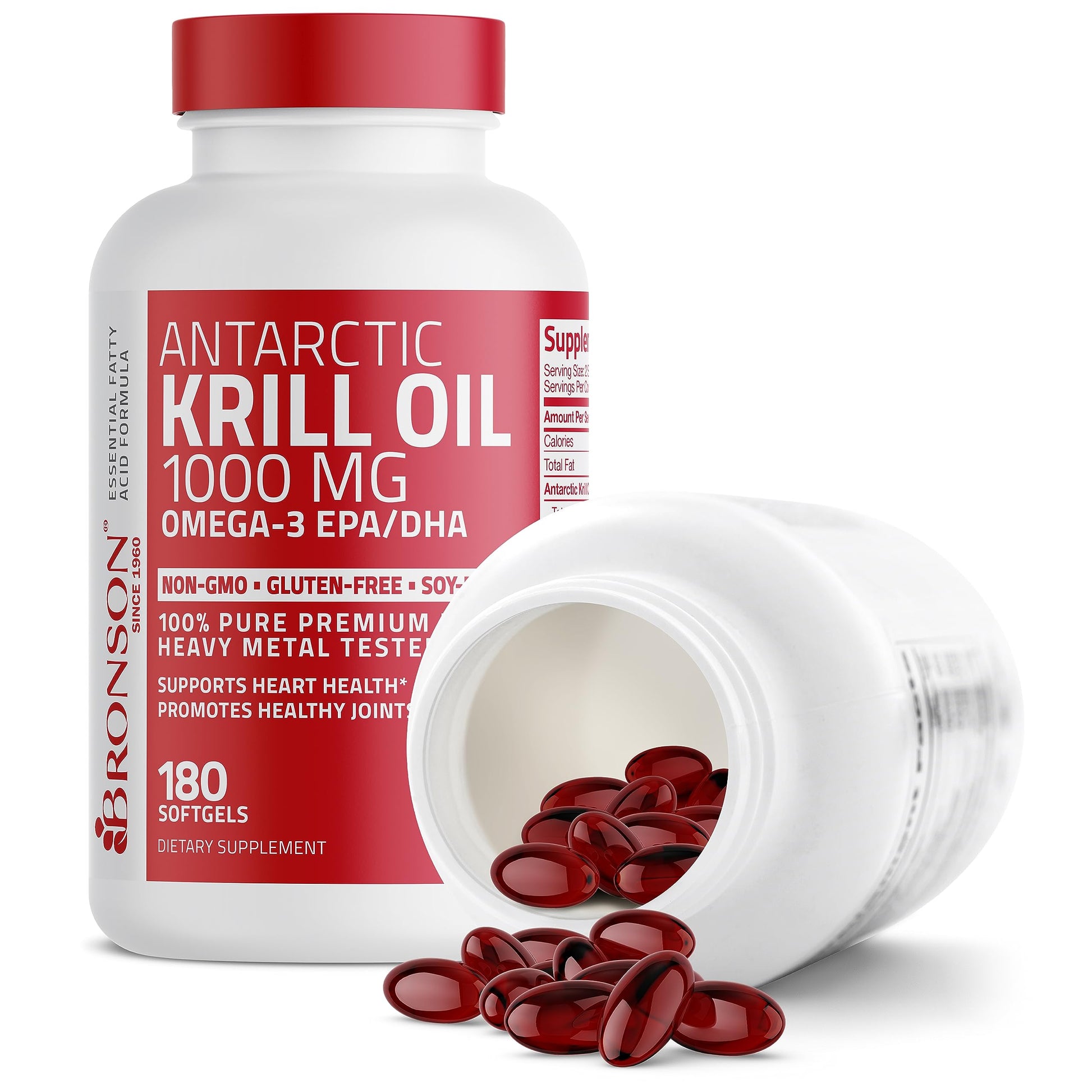 Bronson Antarctic Krill Oil 1000 mg with Omega-3s EPA, DHA, Astaxanthin and Phospholipid Bronson