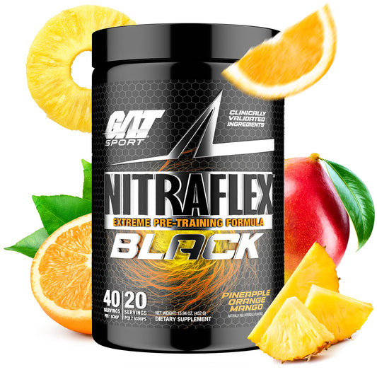 GAT SPORT Nitraflex Black Pre-Workout Powder, Extreme Pre-Training Formula for Men