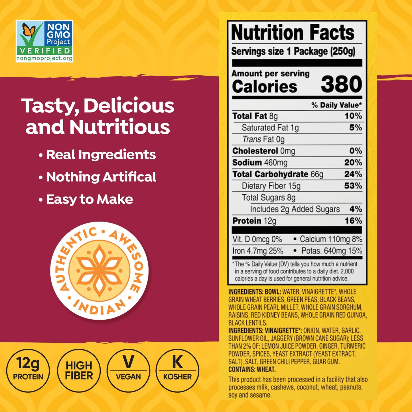 TASTY BITE Indian Protein Bowl, 8.8 Ounce, Pack of 6, Ready to Eat, Microwaveable