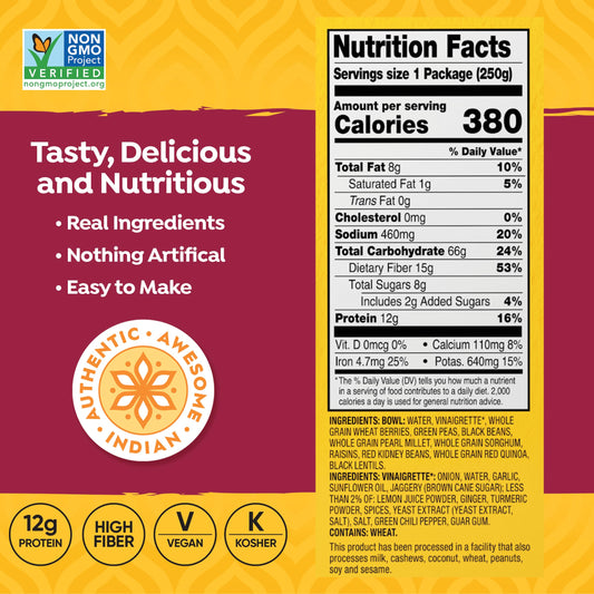 TASTY BITE Indian Protein Bowl, 8.8 Ounce, Pack of 6, Ready to Eat, Microwaveable