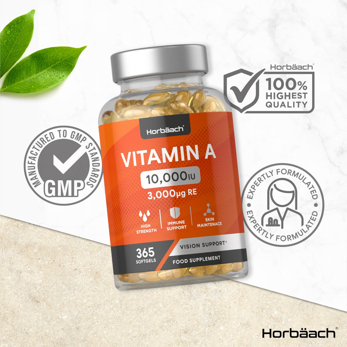 Vitamin A Capsules 10,000iu | 365 Count (1 Year Supply) | High Strength Vitamin A Supplem