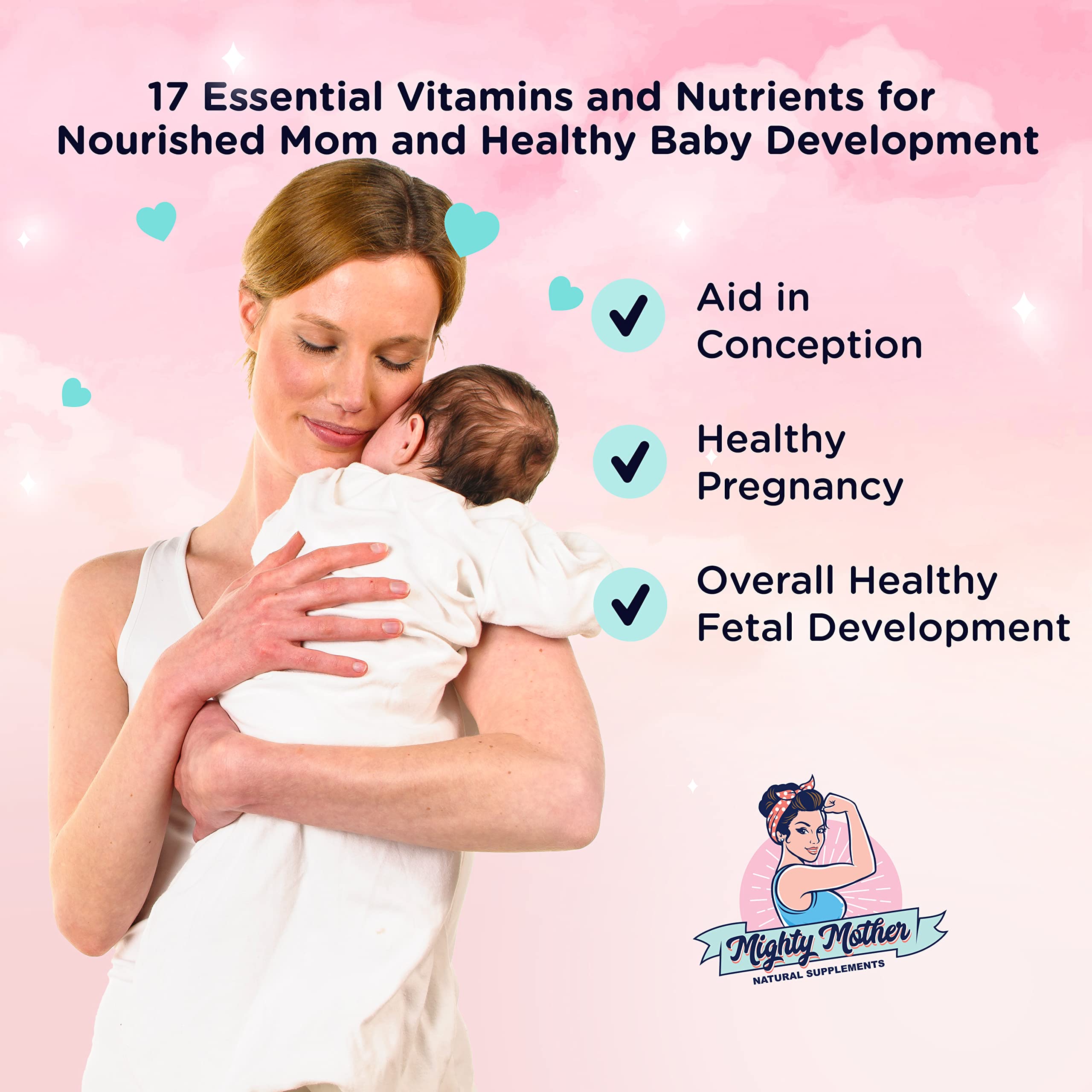 Mighty Mother Conception Fertility Prenatal Vitamins with, Iron, Folic Acid, Zinc, Biotin, Vitamin C Mighty Mother