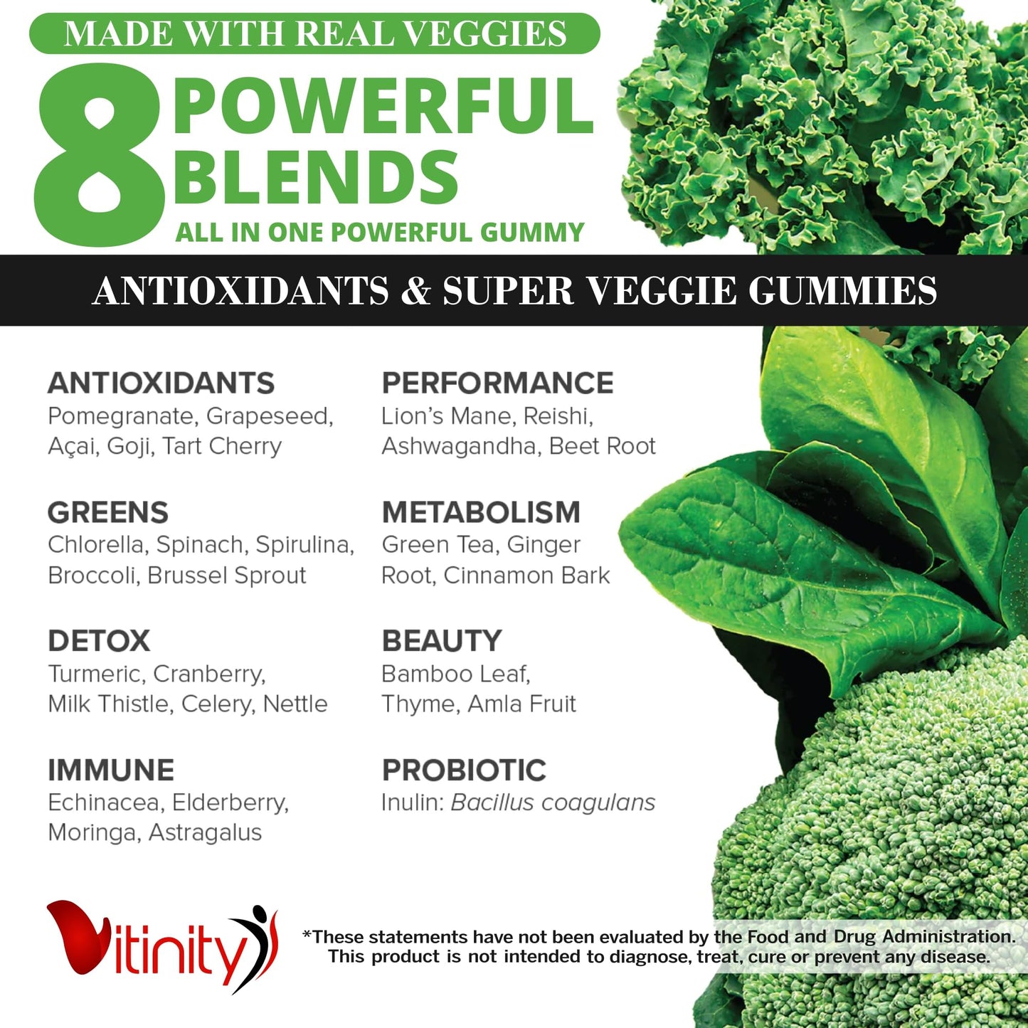 VITINITY Made with Real Super Veggies Delicious Gummy Supplement,Men,Women & Kids
