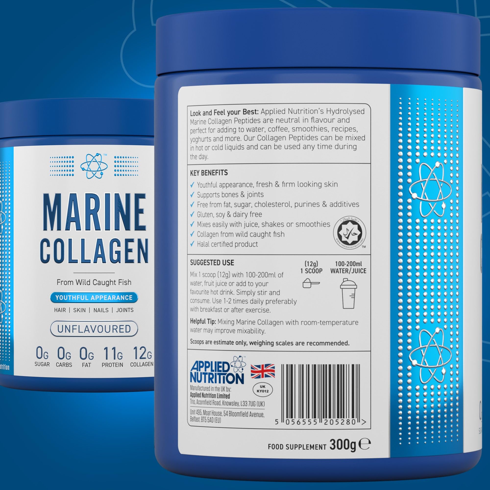 Applied Nutrition Marine Collagen Powder - Hydrolysed Collagen Protein, Healthy Skin, Hair, Nails Applied Nutrition