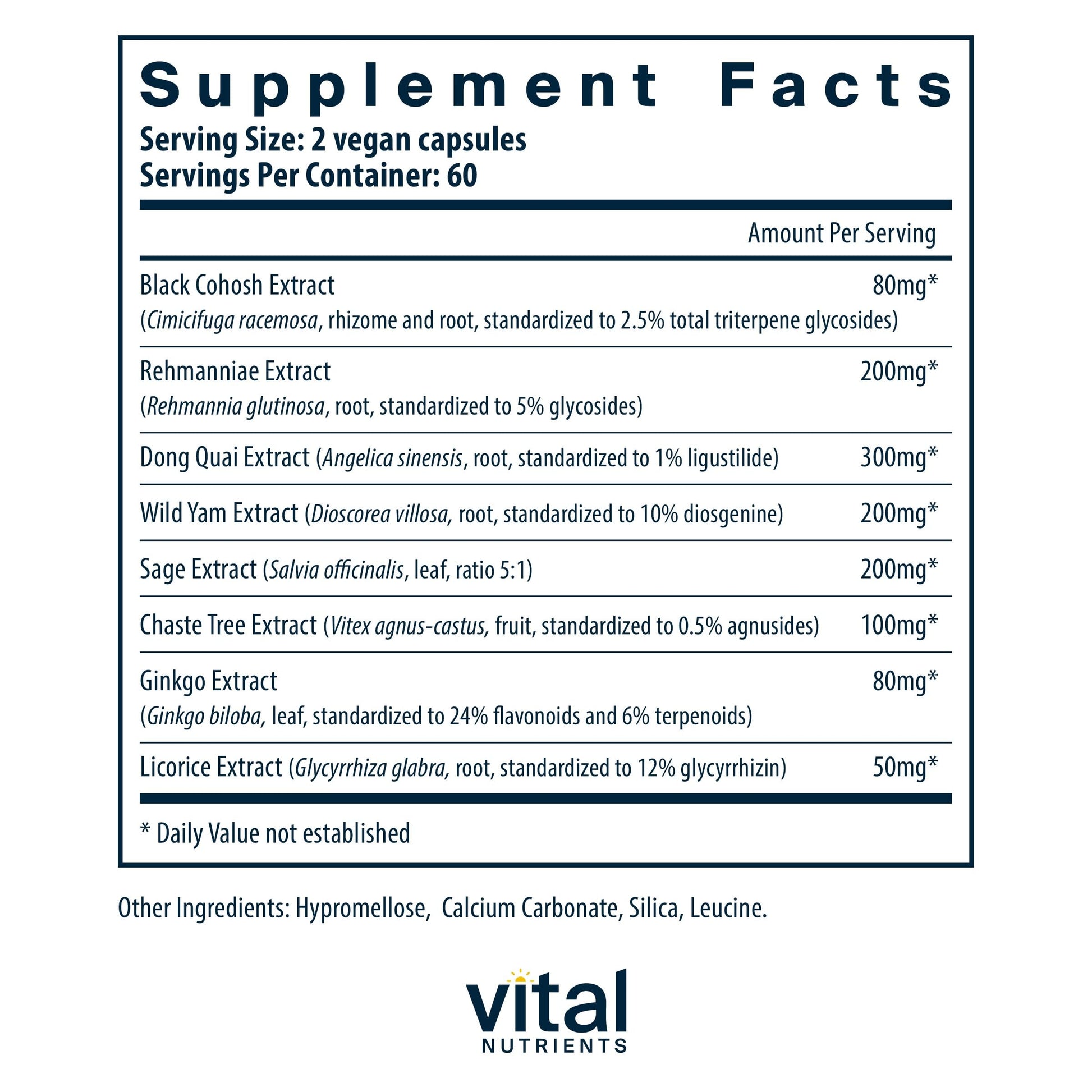 Vital Nutrients Menopause Support | Vegan Supplement for Women | Herbal Complex Vital Nutrients