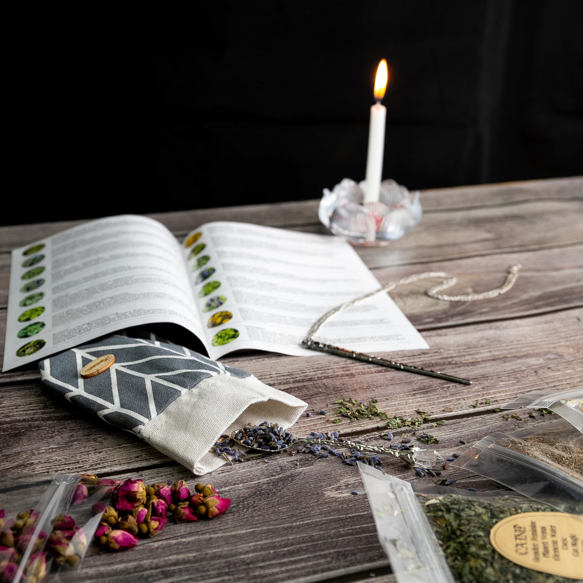 JUSTASHOW 61PCS Witchcraft Supplies for Wiccan Spells, Witchcraft Starter Kit, Spell Candles JUSTASHOW