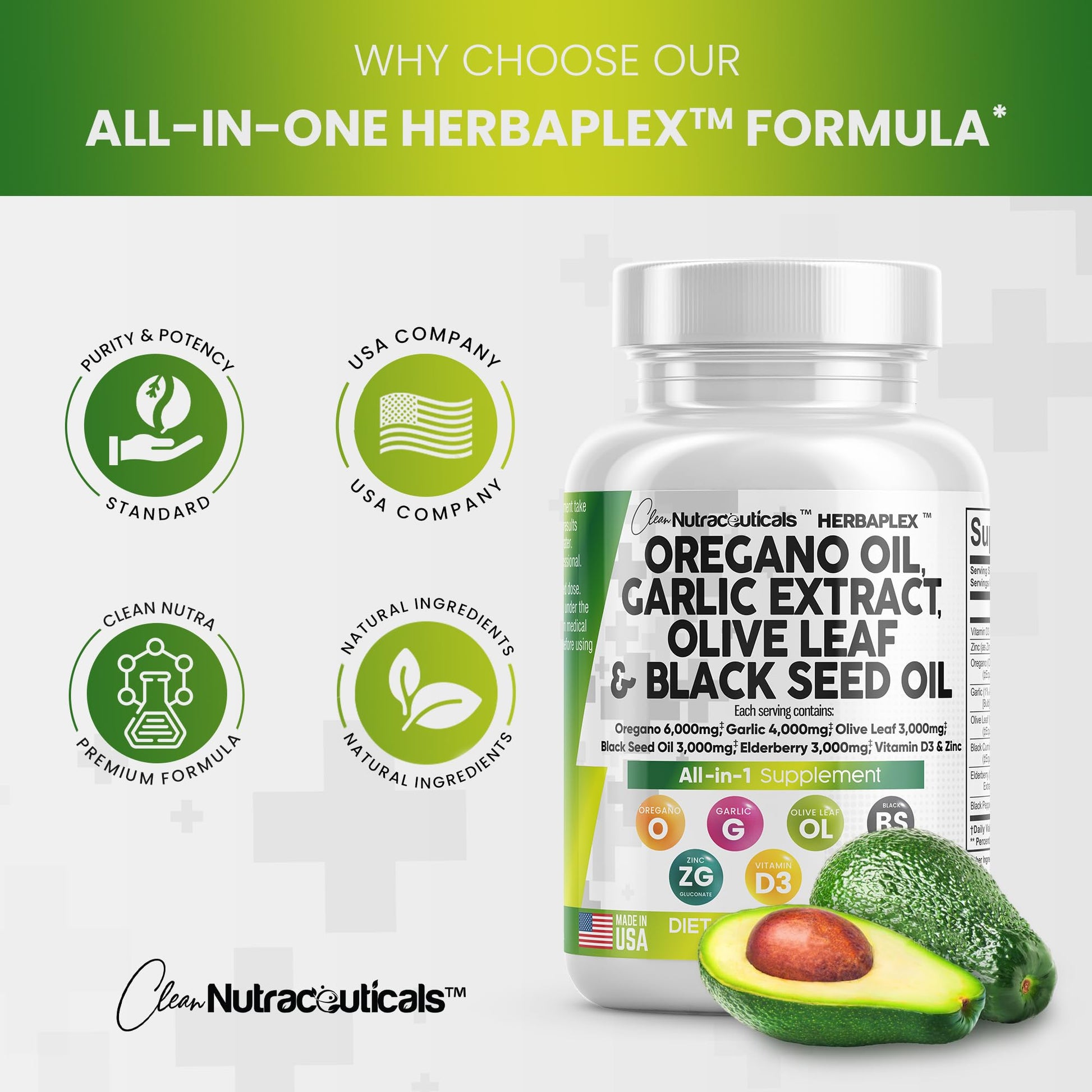 Oregano Oil 6000mg Garlic Extract 4000mg Olive Leaf 3000mg Black Seed