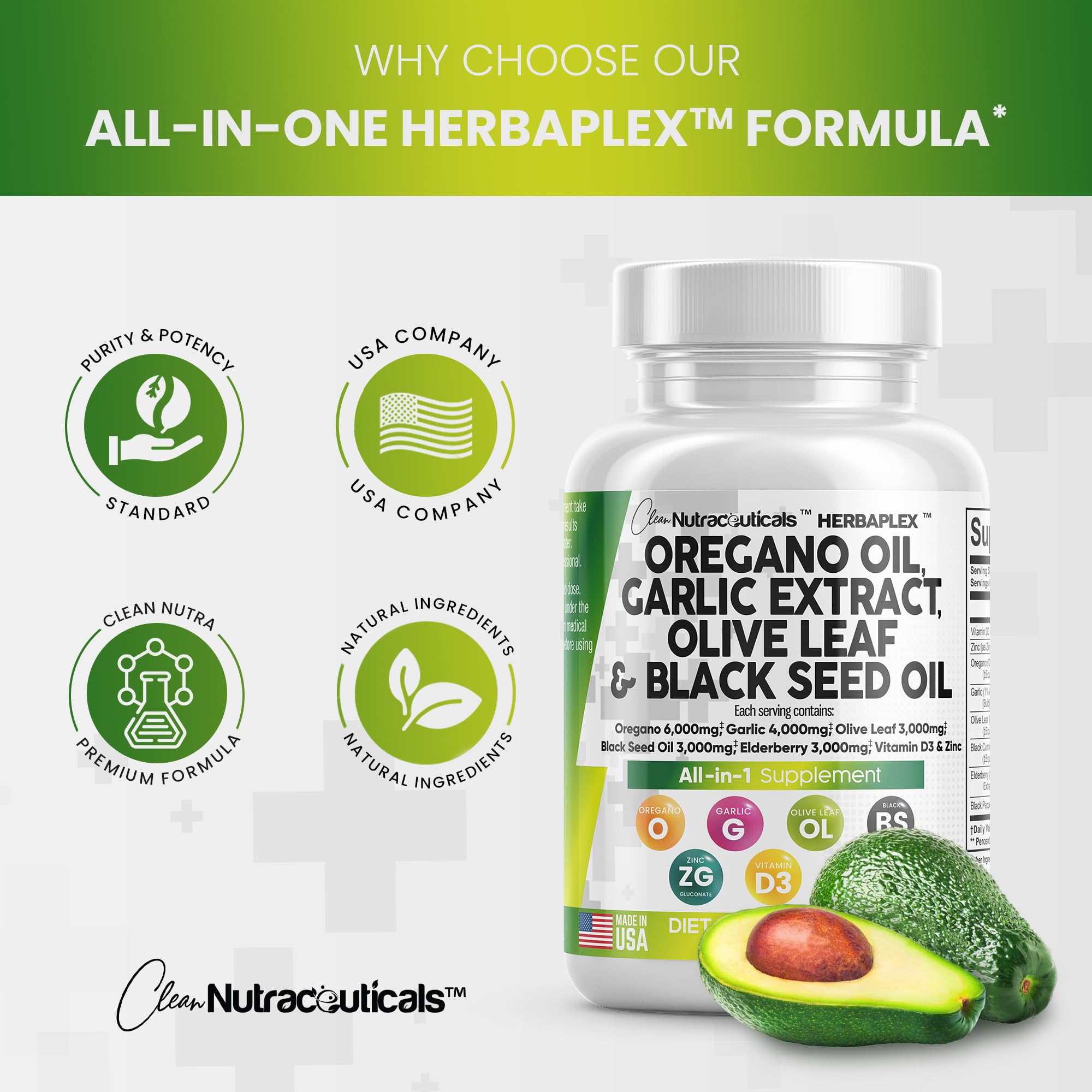 Oregano Oil 6000mg Garlic Extract 4000mg Olive Leaf 3000mg Black Seed