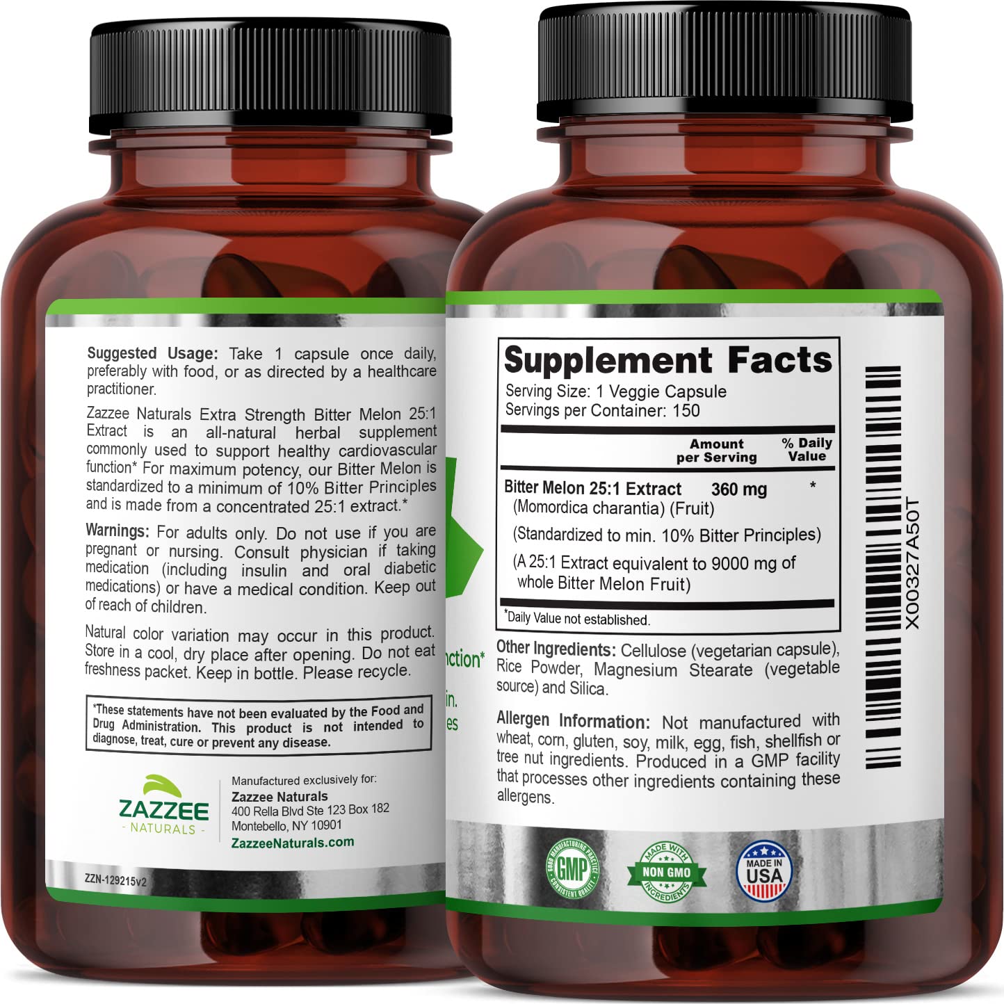 Zazzee Extra Strength Bitter Melon 25:1 Extract, 9000 mg Strength, 10% Bitter Principles
