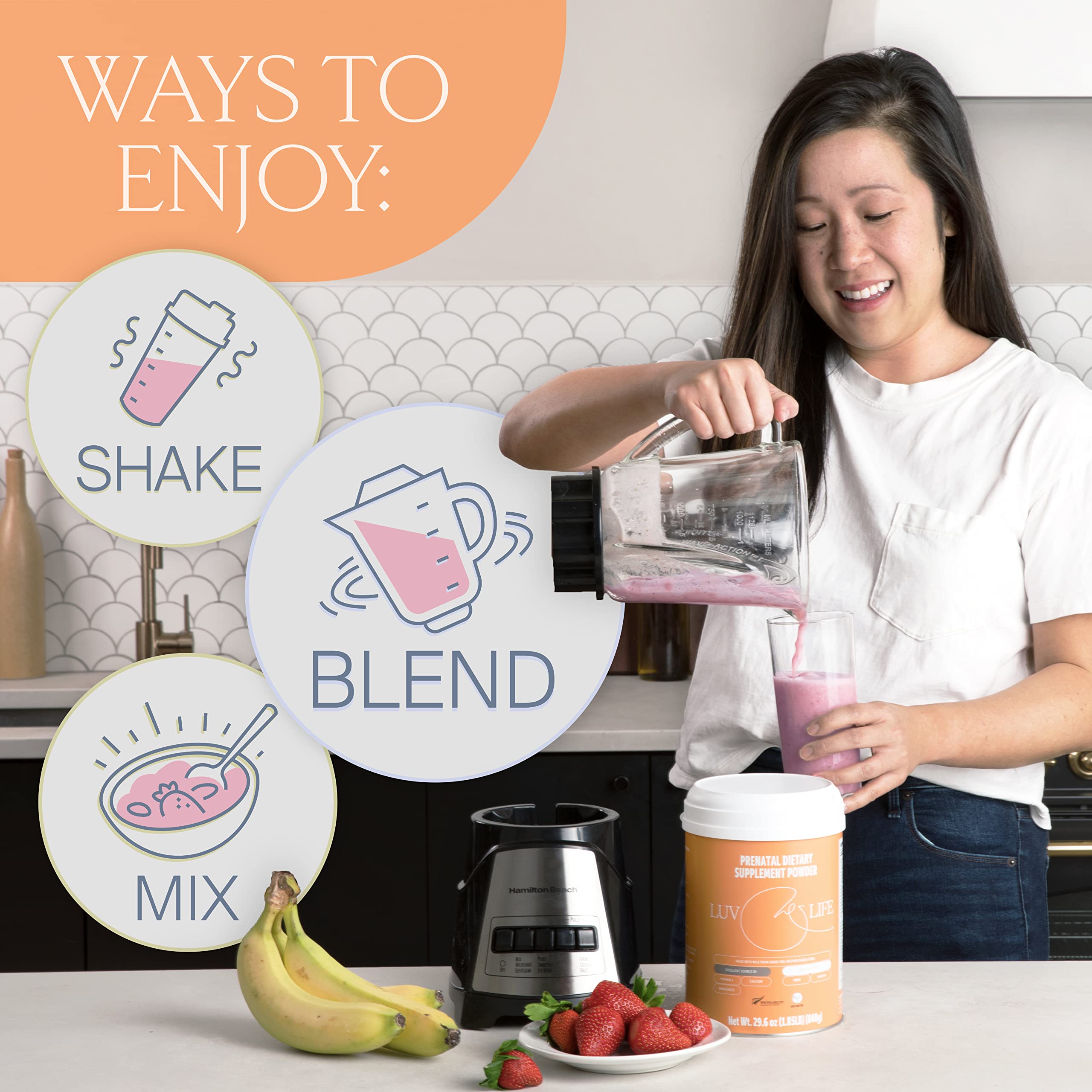 LUV&LIFE Prenatal Vitamin Supplement Powder Vanilla Flavored Contains Protein and Fiber