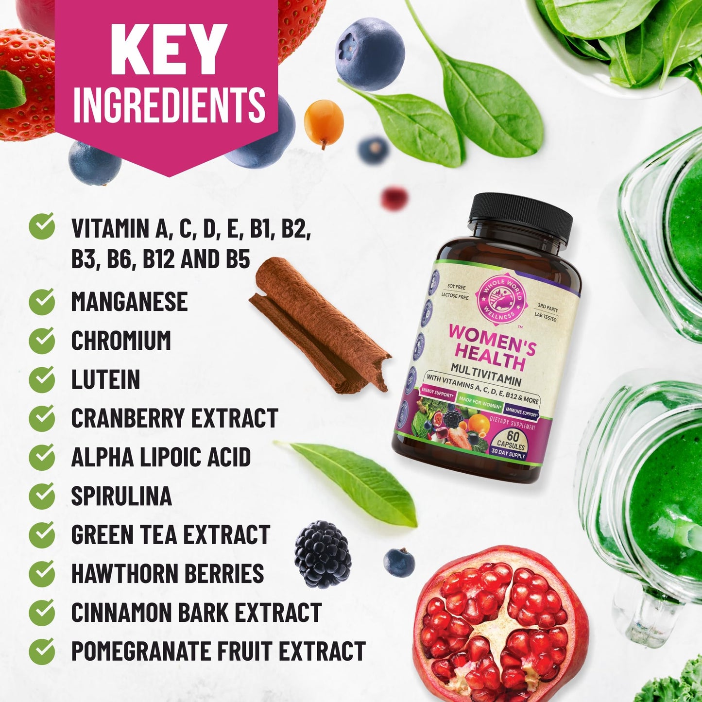 Womens Daily Multivitamins & Multimineral Supplement for Energy, Mood, Focus, Hair