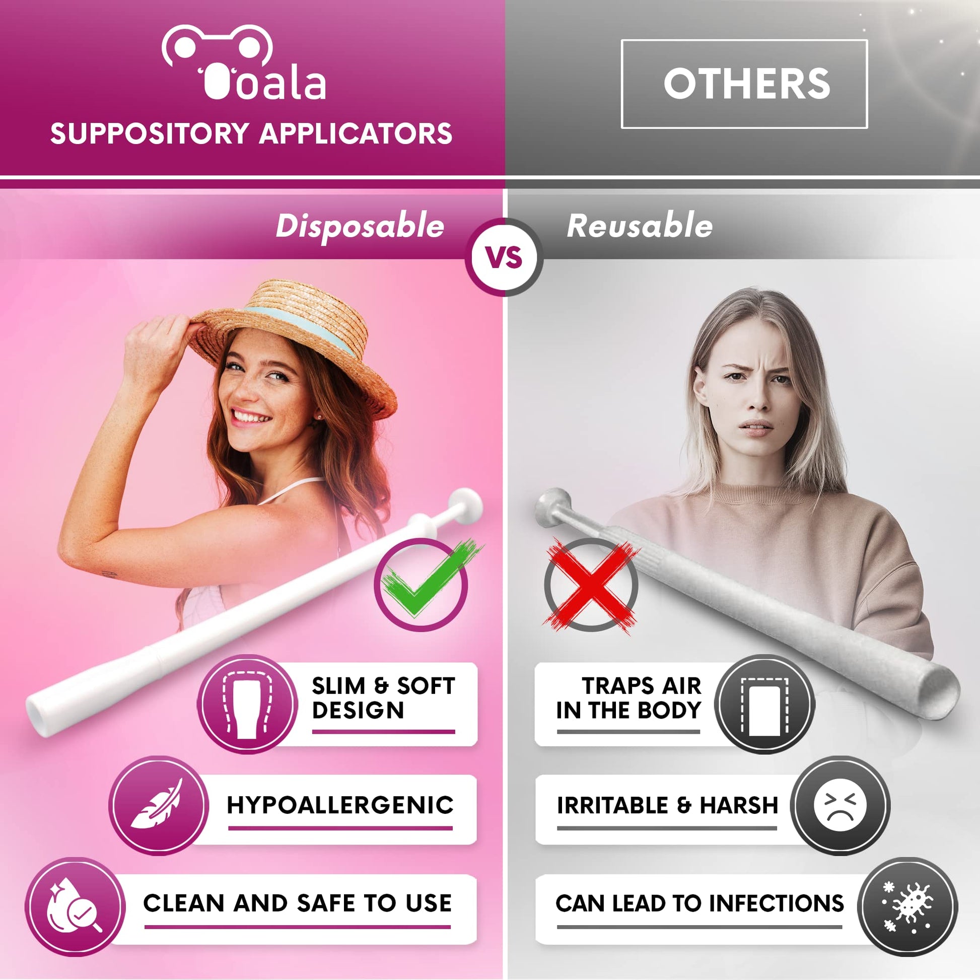 Ooala Disposable Vaginal Suppository Applicators (30-Pack) | Fits Most Brands, Pills, Tablets and Boric Acid Ooala