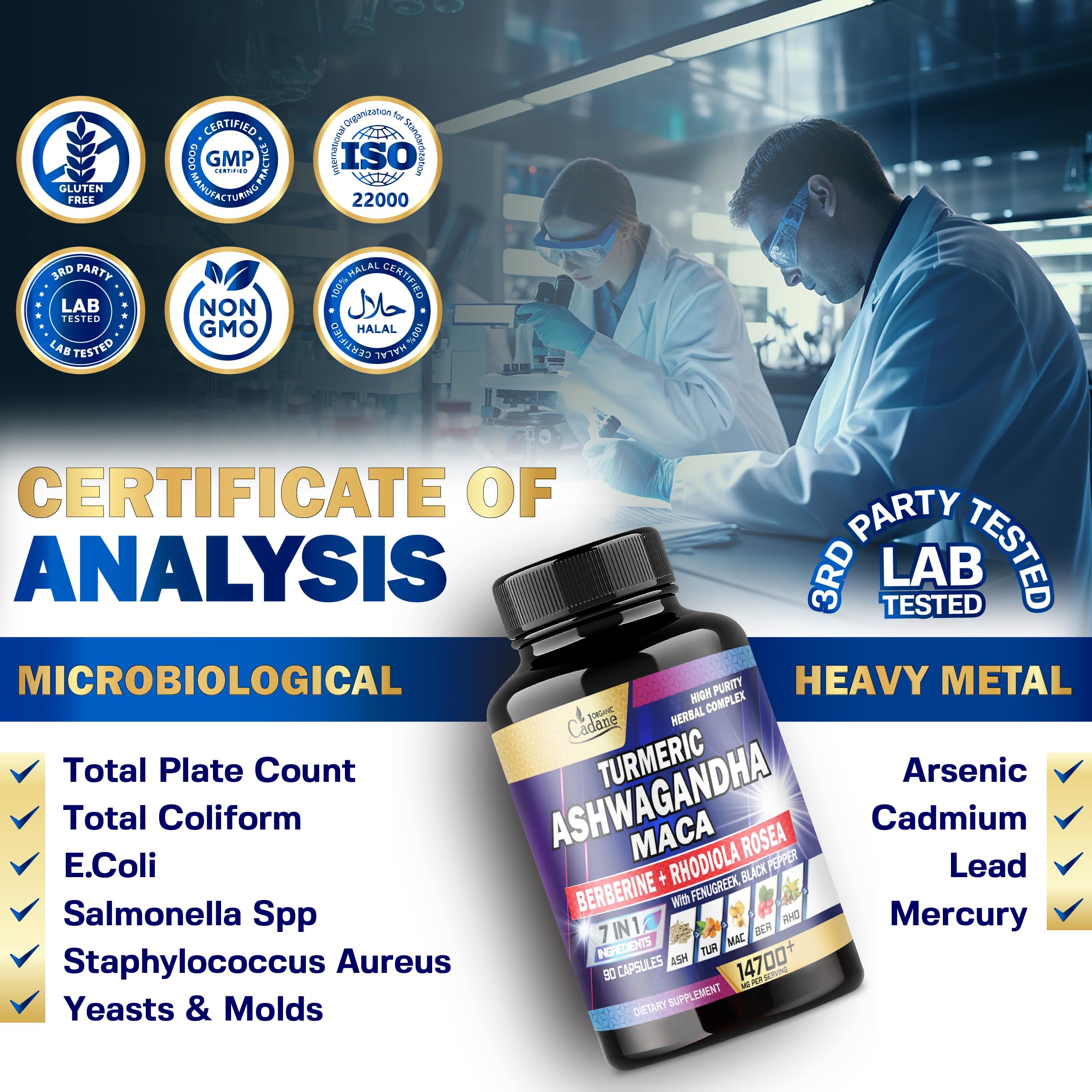 Ashwagandha Supplements 14700mg - Memory, Immune System & Strength Support Organic Cadane