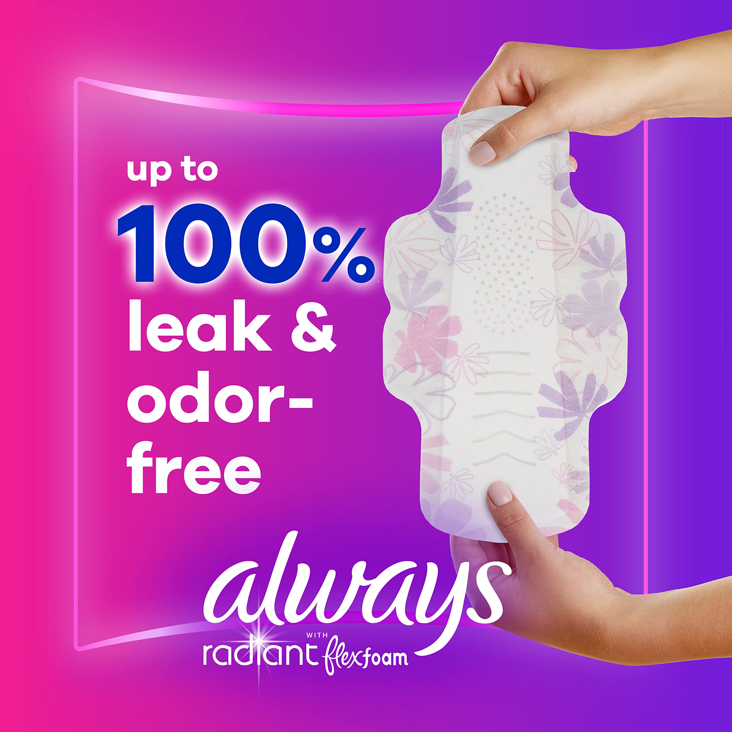 Always Radiant Feminine Pads For Women, Size 3 Extra Heavy Absorbency, With Flexfoam Always