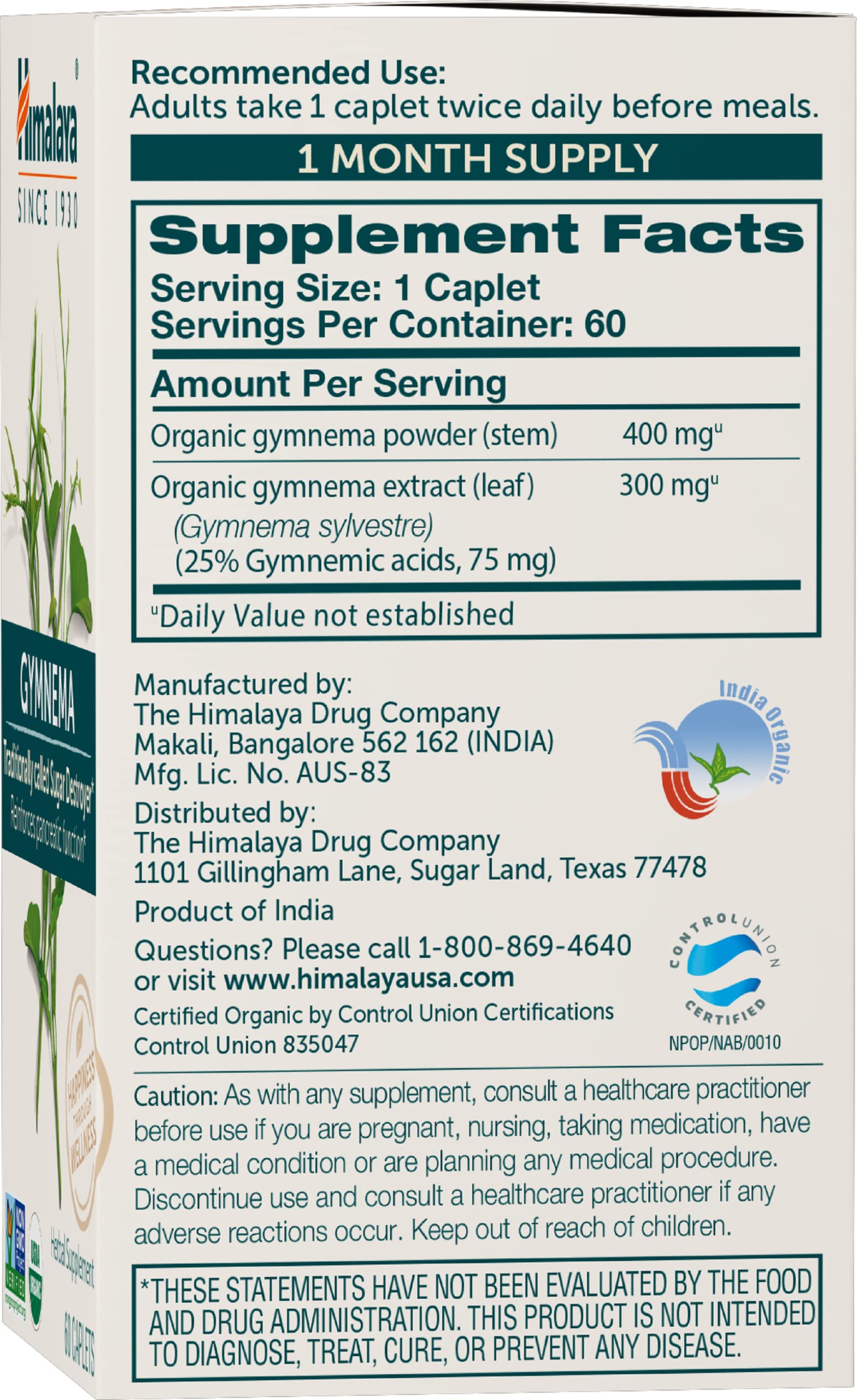 Himalaya Organic Gymnema Sylvestre for Glucose Metabolism, 700 mg Himalaya