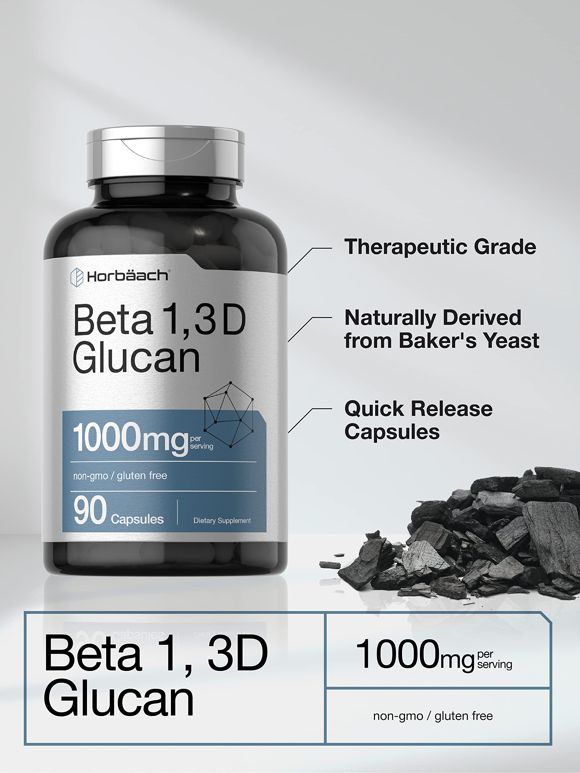 Beta Glucan 1 3D 1000 mg | 90 Capsules | Beta 1,3, 1,6 D Glucan | Non-GMO, Gluten Free Horbäach