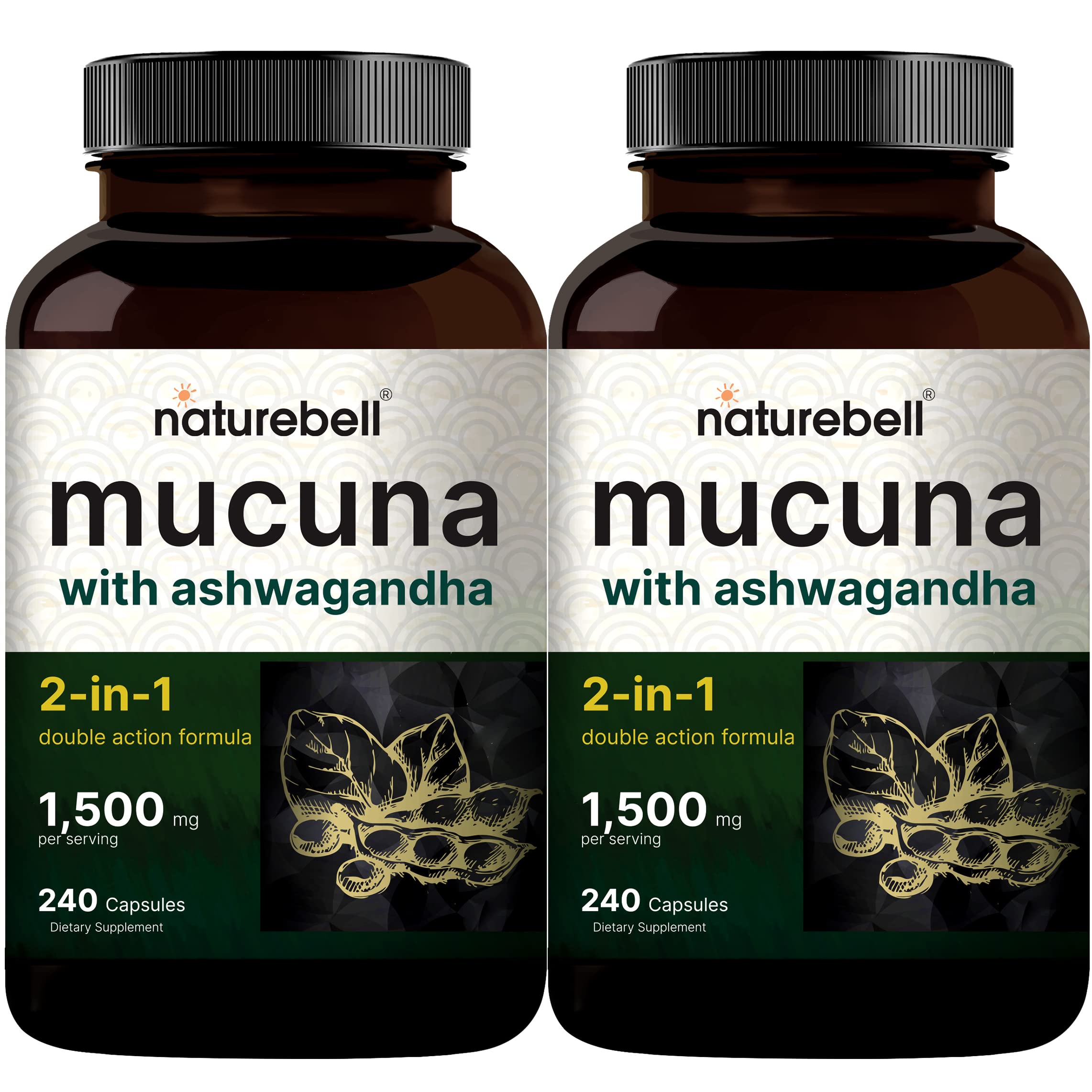 2 Pack NatureBell Mucuna Pruriens Capsules, 1500mg Per Serving, Made with Mucuna 