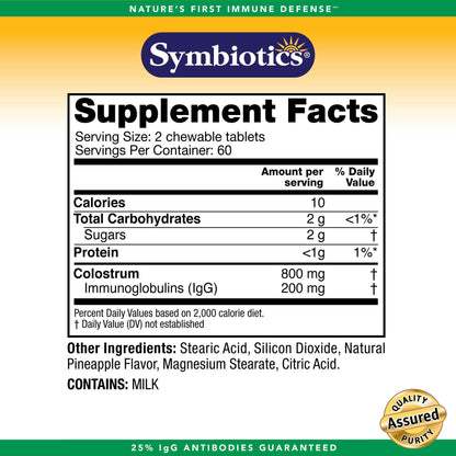 Symbiotics Immunity Support Colostrum Plus Chewables (Pineapple)