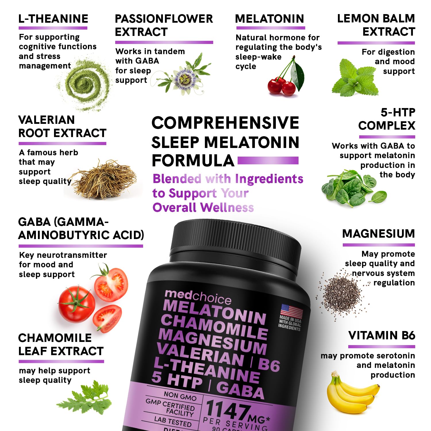 10-in-1 Melatonin Capsules - Melatonin 5mg Natural Sleep Aid for Adults