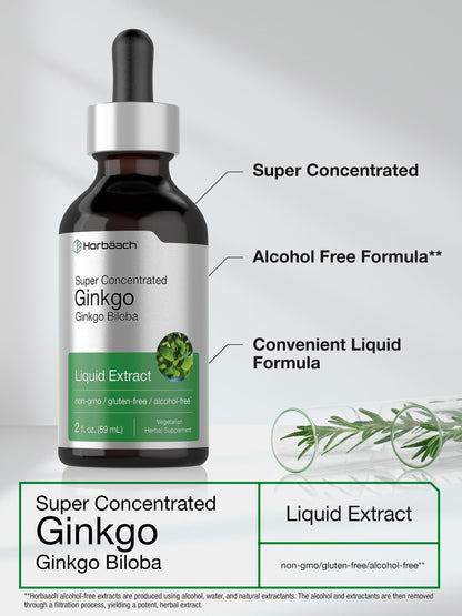 Ginkgo Biloba Extract Liquid 2 fl oz | Alcohol-Free Herb Supplement | Vegetarian
