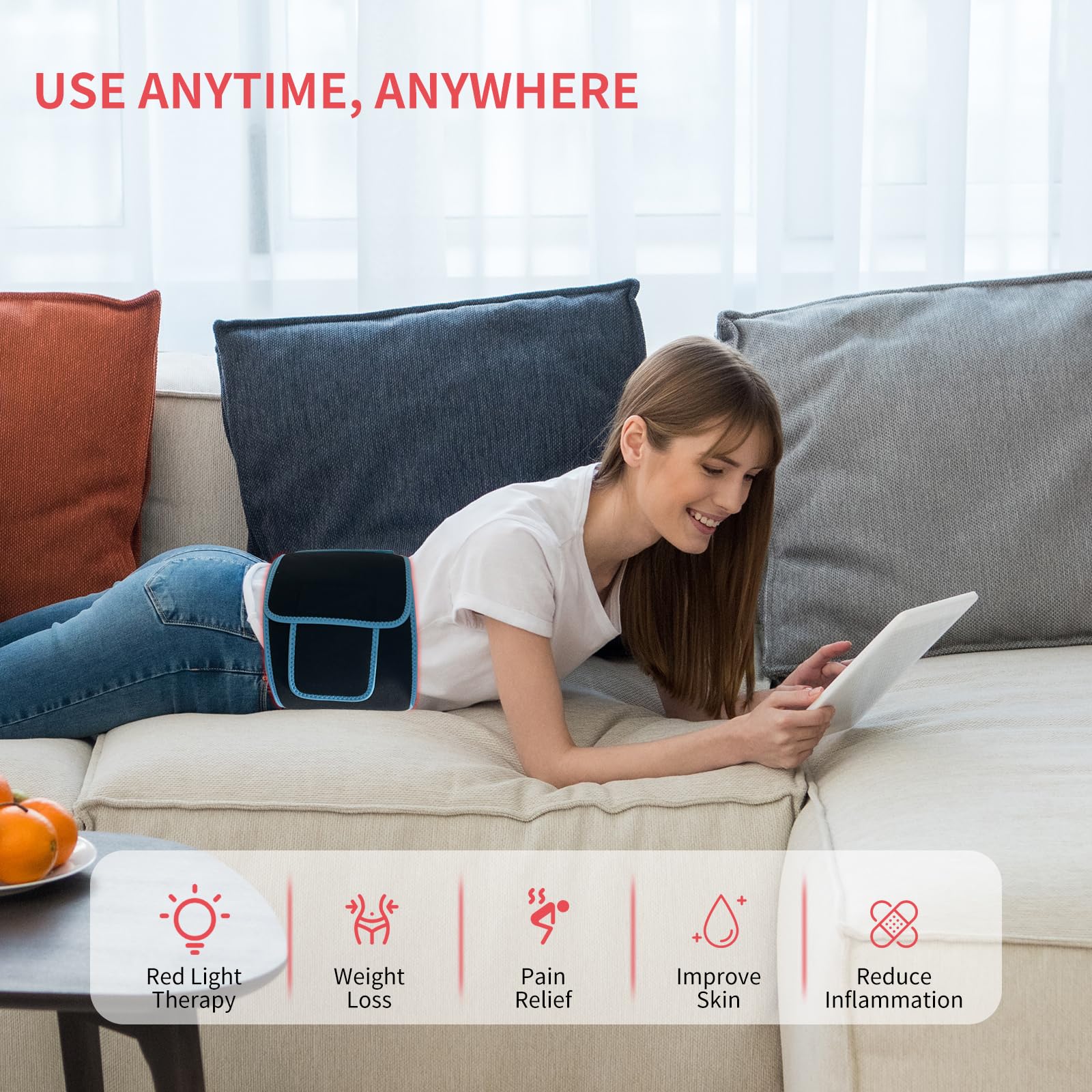 Red Light Infrared Therapy Belt: Pain Relief Device LED Red Light Therapy Lamp Near Body Large Pad Wrap ADVARAYS