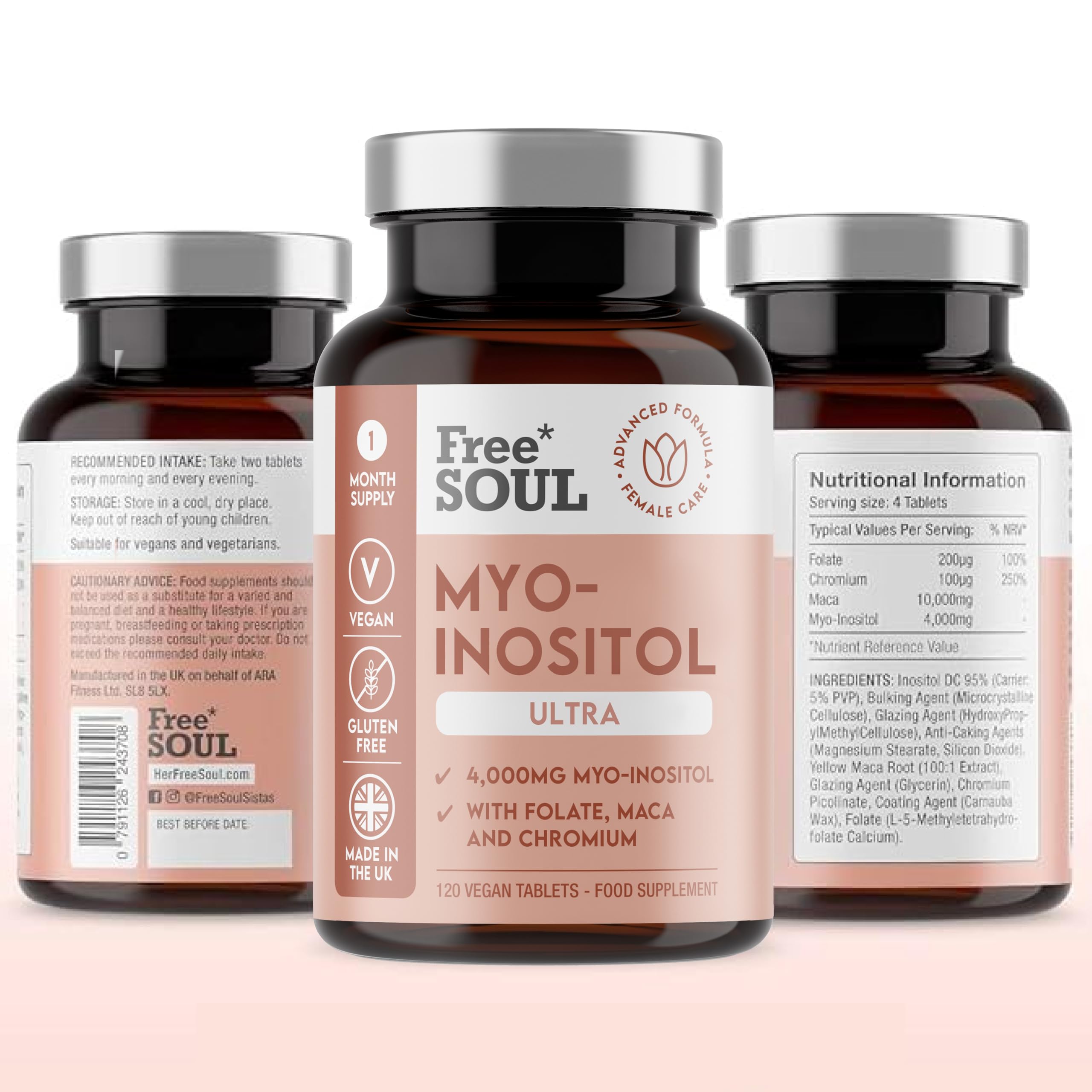 Free Soul Myo-Inositol Ultra Supplement with 4,000mg Myo-Inositol, 200ug Folate, 100ug