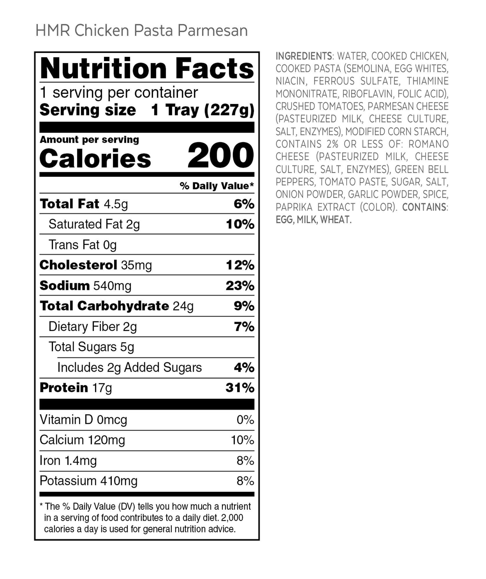 HMR Chicken Pasta Parmesan Entrée | Pre-packaged Lunch or Dinner to Support Weight Loss HMR