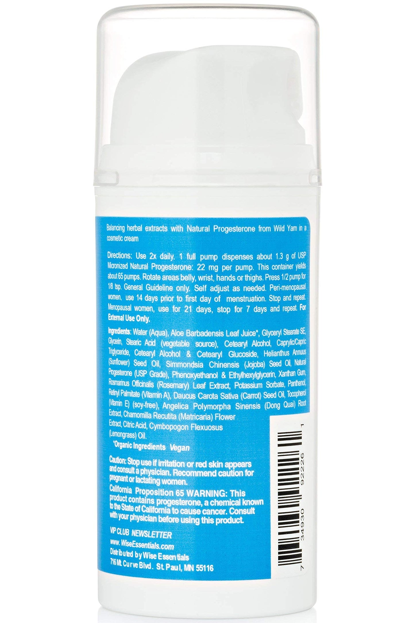 Wise Essentials Femarone Progesterone (Bioidentical) Cream for Midlife Balance is made from Wild Yam