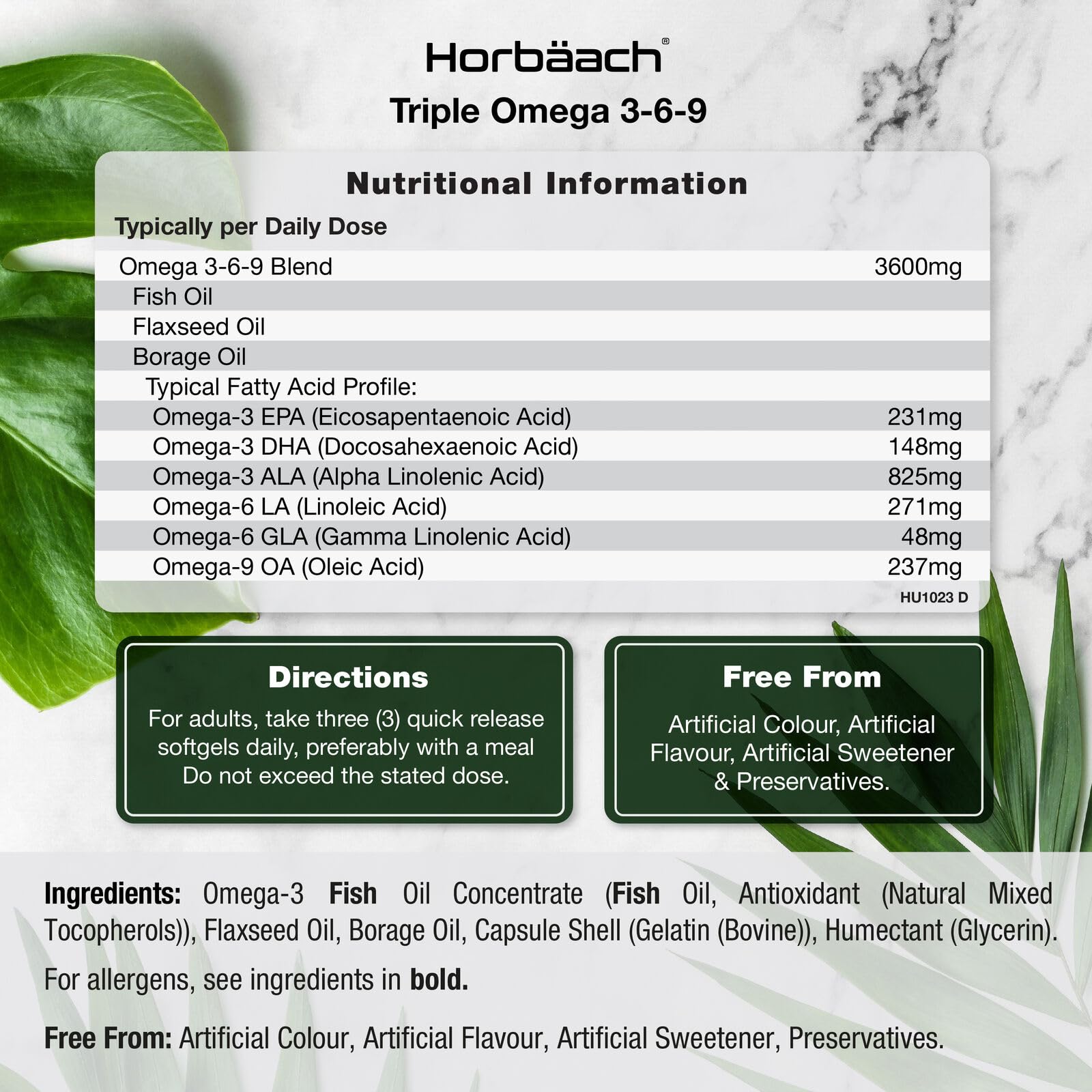 Triple Omega 3 6 9 Capsules | 180 Count | High Strength Supplement with DHA