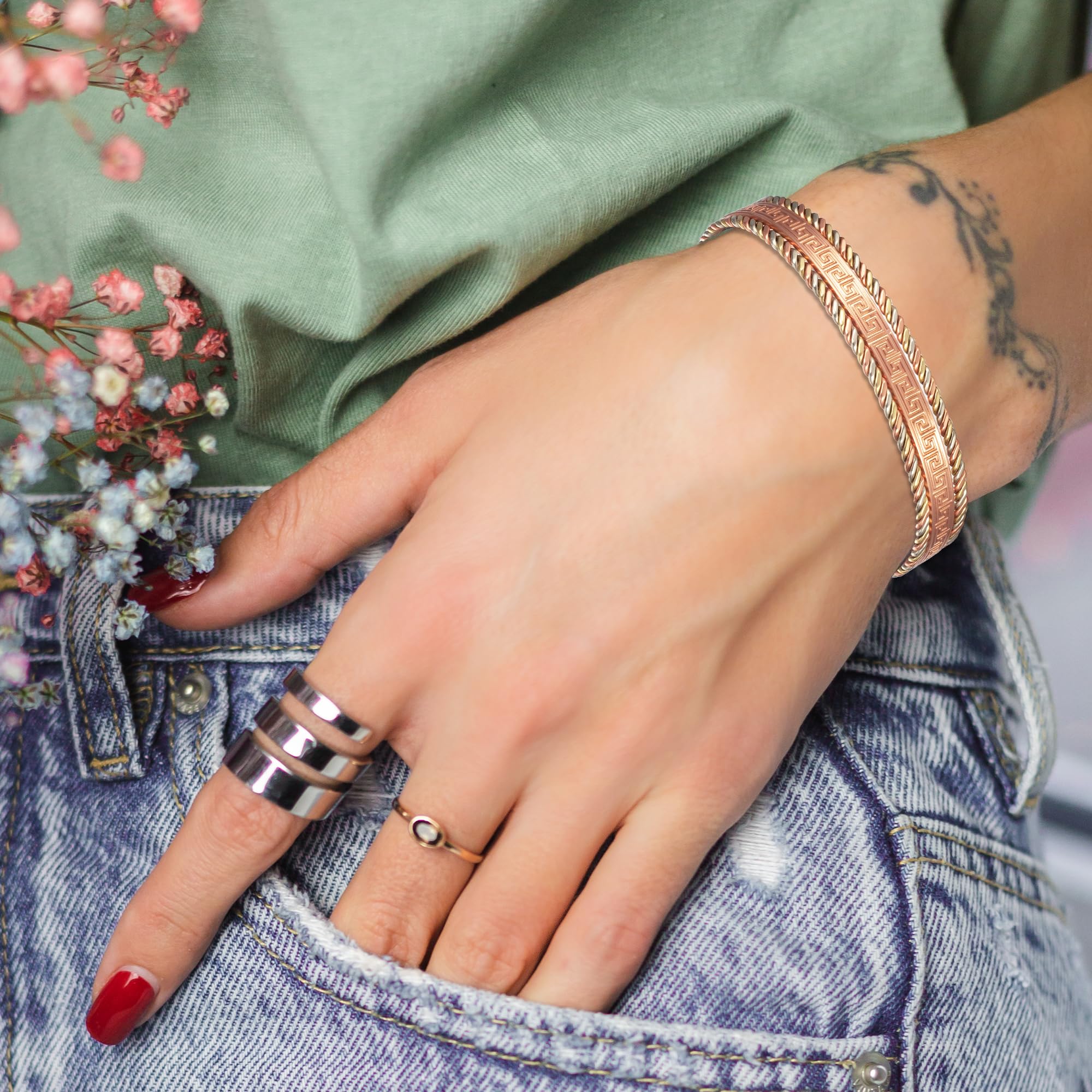 EnerCoppeX Copper Magnetic Bracelet for Women, 99.99% Pure Copper Cuff with 3500 Gauss Magnets (A) EnerCoppeX