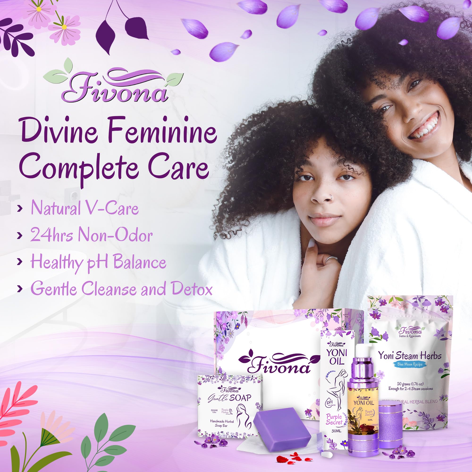 FIVONA Yoni Care Kit 3 in 1 - pH Balanced Natural Vaginal Oil 30 ml, Organic Herbal Soap 5.3 oz FIVONA