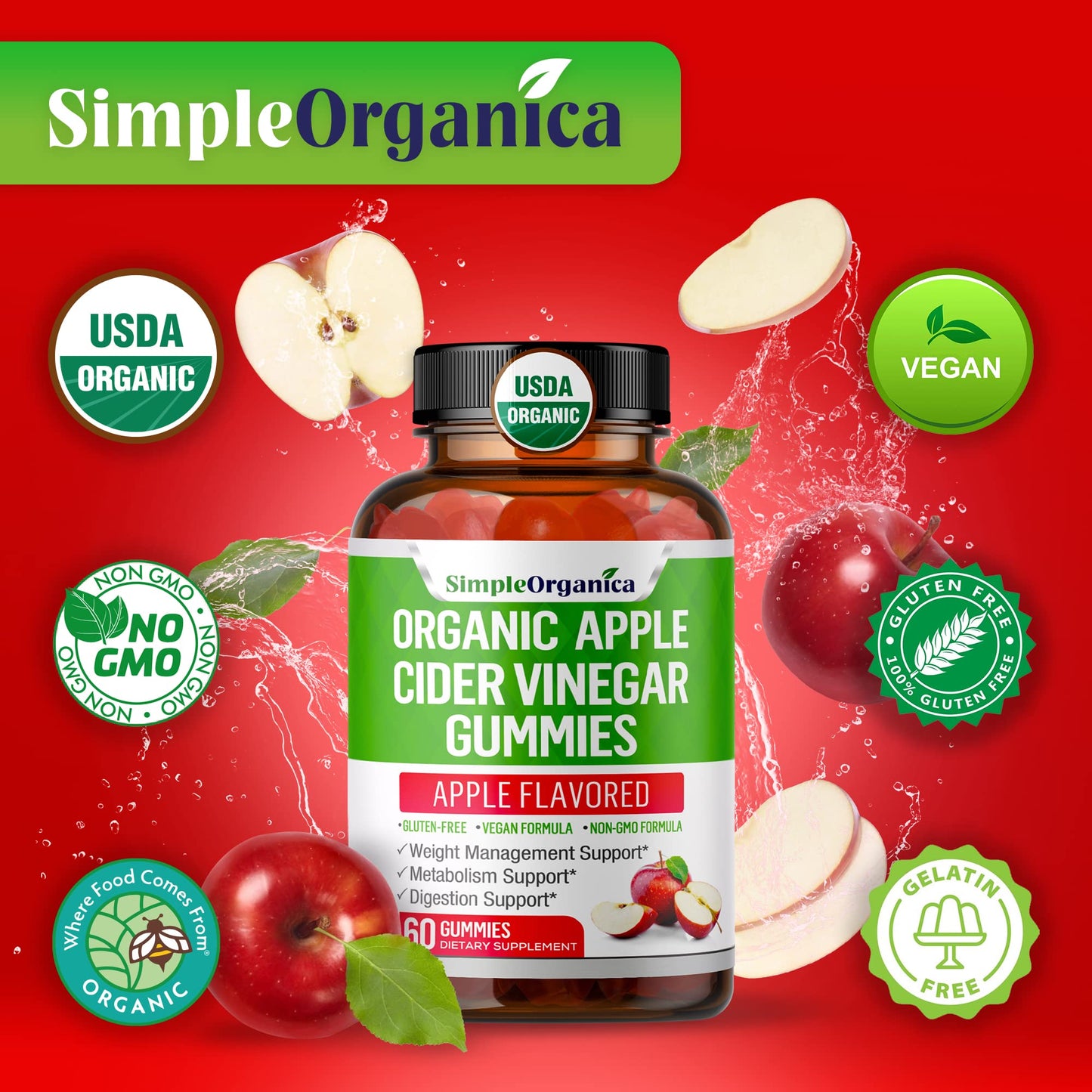 USDA Organic Apple Cider Vinegar Gummies with The Mother. AVC Keto Gummy Vitamins