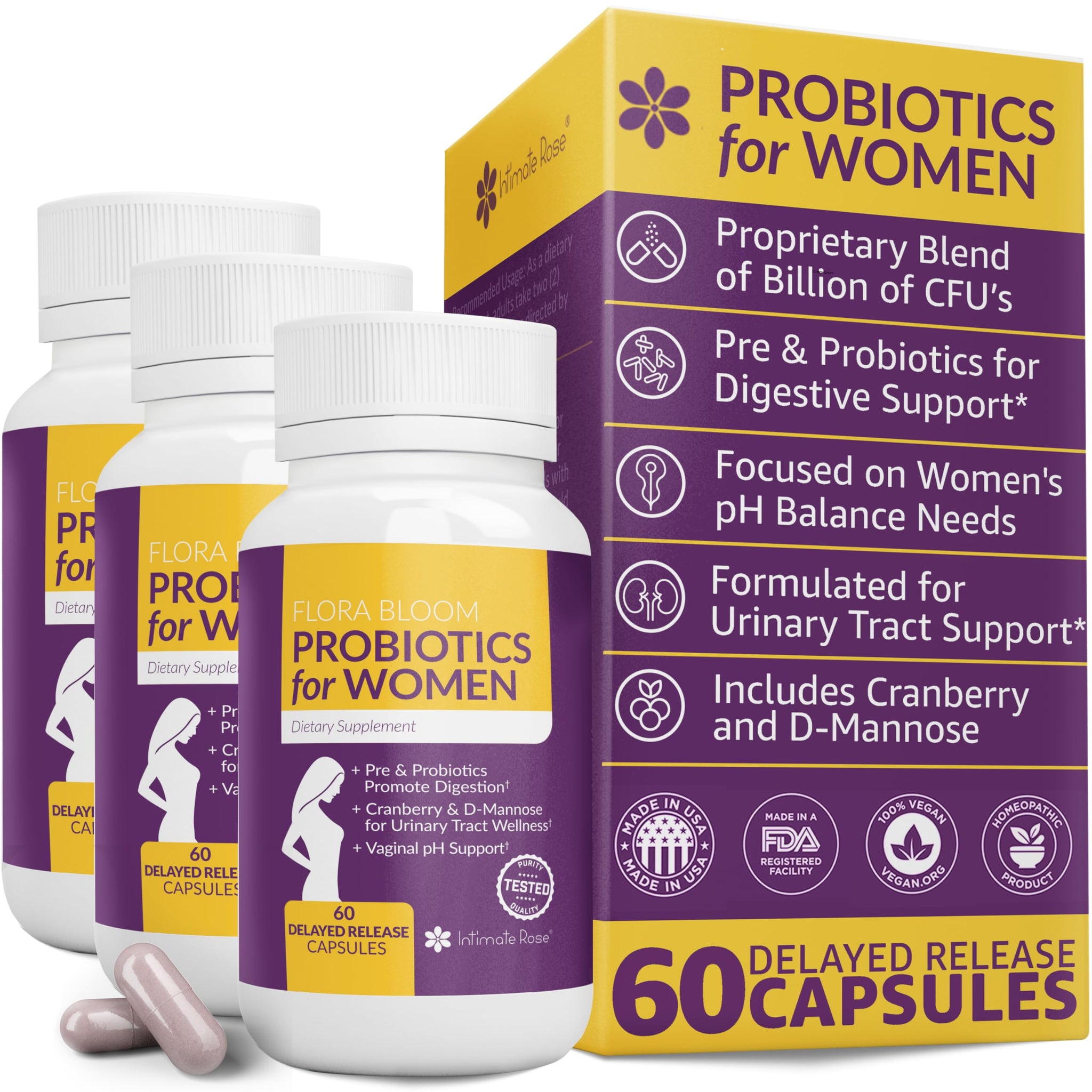 Probiotics for Women- 3 Pack(180 Capsules) - Ultimate Flora Bloom Probiotic Supplement for Women