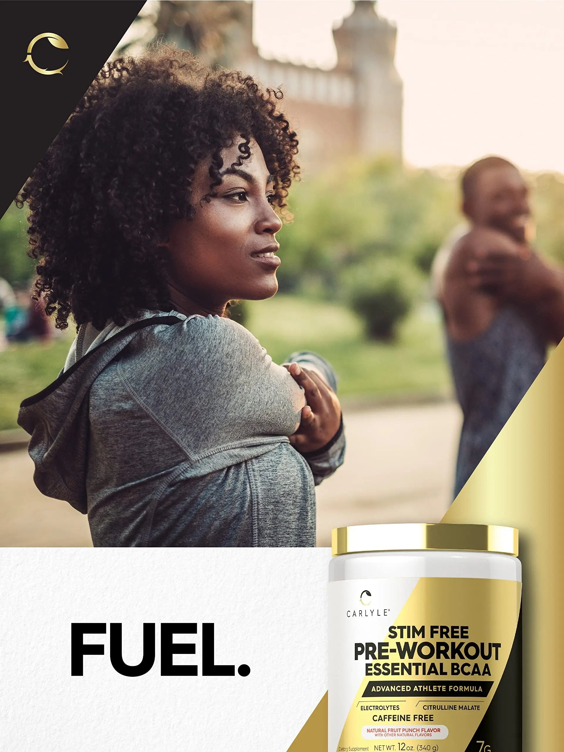 Carlyle Stim Free Pre Workout Powder | BCAA Amino Acids | 7g BCAA | Fruit Punch Flavor | Non-GMO and Gluten Free Supplement