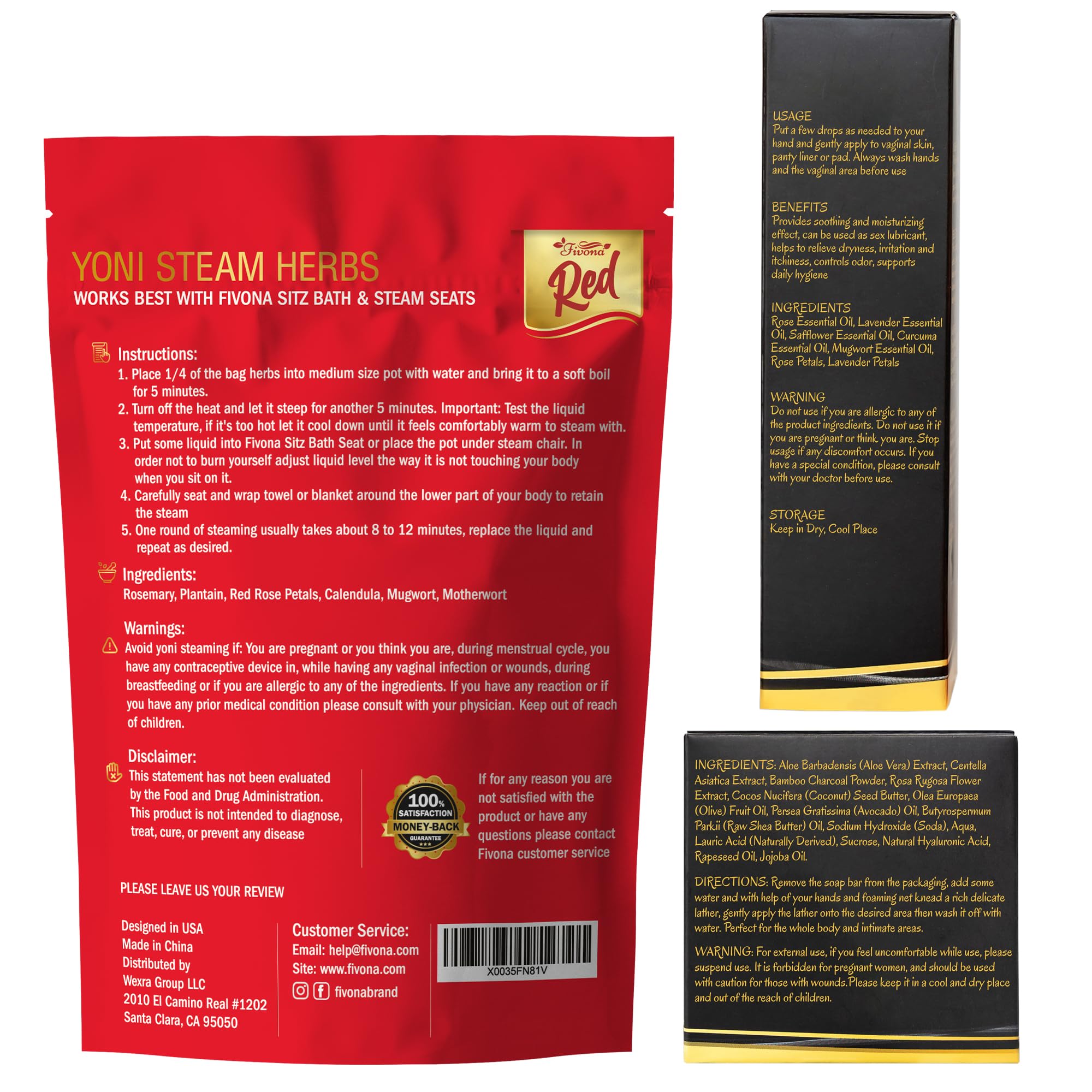 Fivona 4-in-1 Feminine Care Kit, Yoni Oil, Yoni Soap, Yoni Steaming Pot and Red Premium V Steam Herbs FIVONA